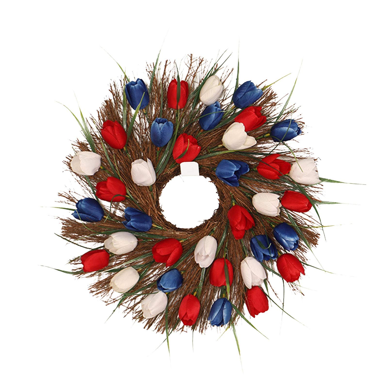 17 Inch Artificial Tulip Wreath - Multicolor Flower & Long Leaf Garland for Wall, Door, Window Decor - Farmhouse Floral Hanging Decoration for Spring, Outdoor, Wedding, Party, Home & Garden Decor