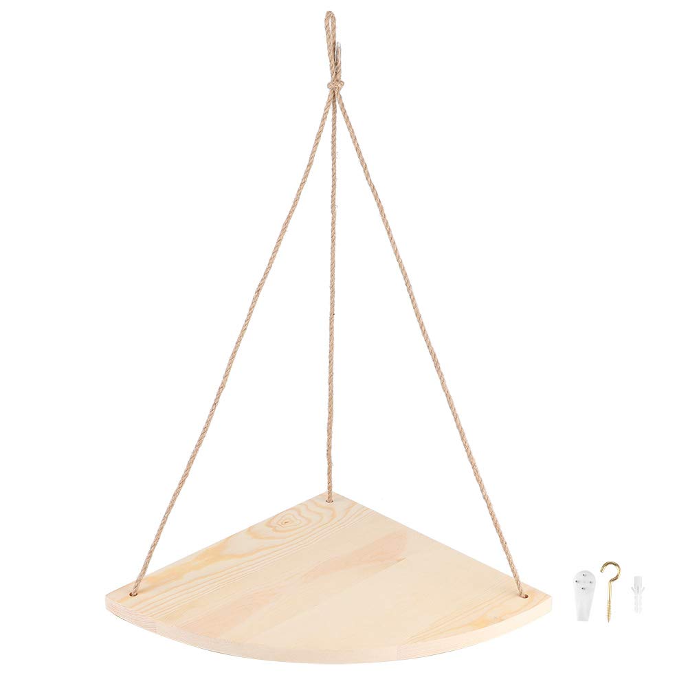 Floating Shelves Wall Mounted, Wooden Fan-Shaped Corner Shelf with Hemp Rope - Rustic Home Decor for Living Room, Bedroom, Bathroom - Perfect for Photo Display, Books, Plants & Decorative Storage (Natural Wood Color)