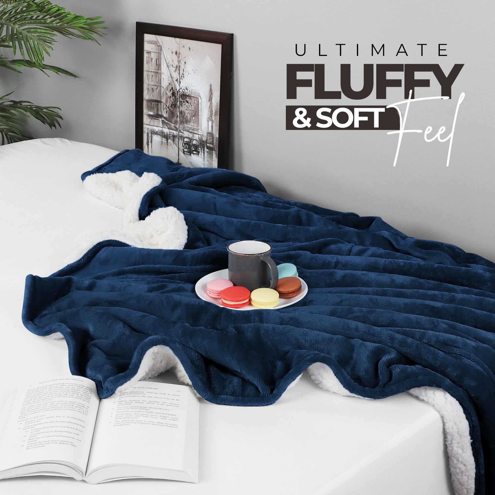 Utopia Bedding Sherpa Blanket King Size (Navy, 90x102 Inches) - Ultra Soft Reversible Fleece Blanket for Bed, Sofa & Travel - Lightweight Plush Throw for Winter, Camping & Cozy Home Decor