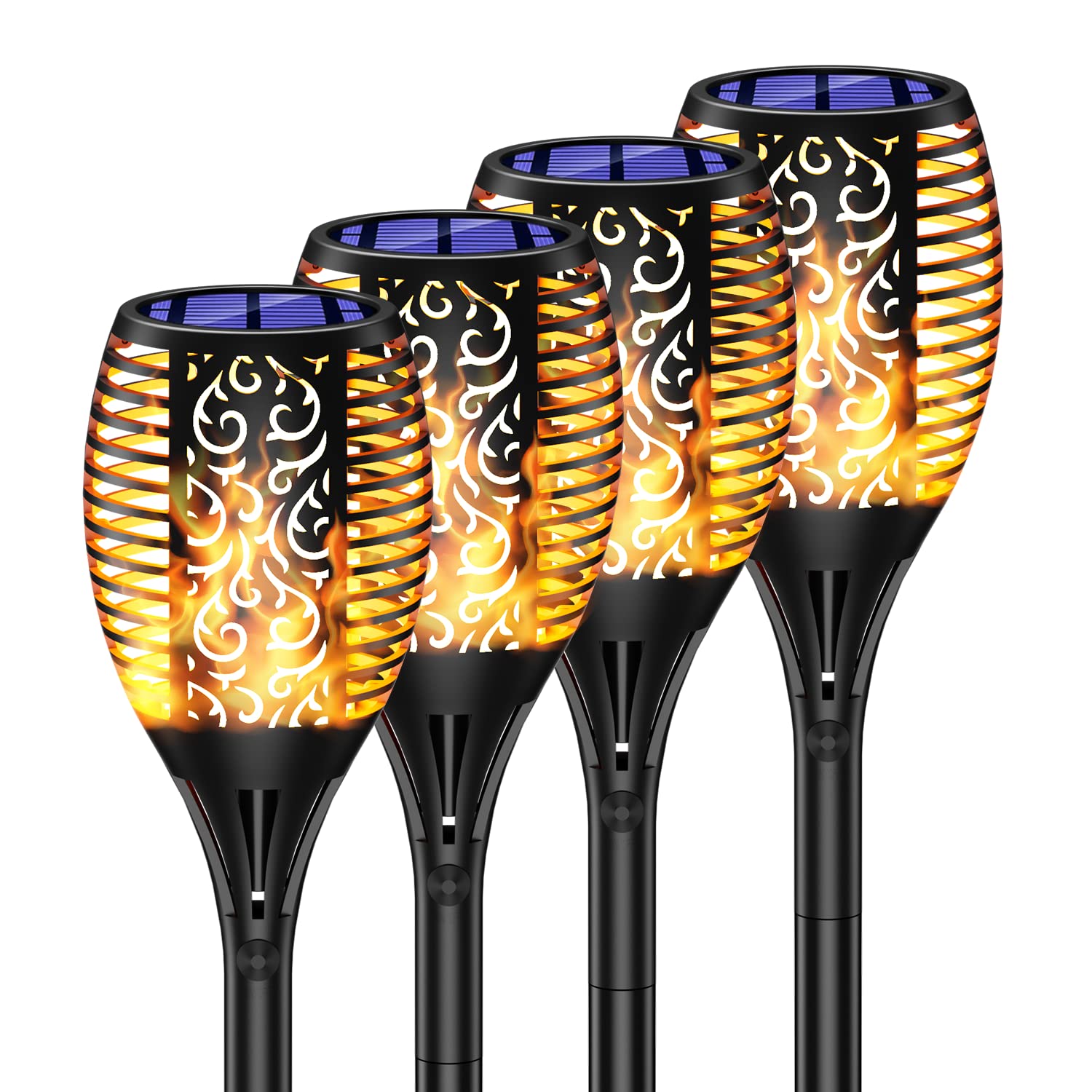 XODO 4 Pack Solar Garden Lights - 100 LED Flickering Flame Waterproof Outdoor Pathway Lights for Yard, Patio, Porch Decor | Perfect for Landscape Lighting, Walkway Illumination & Backyard Ambiance