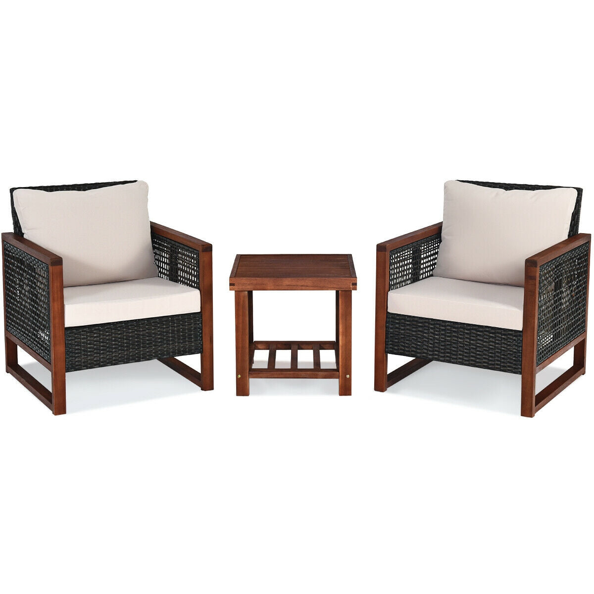 Costway 3-Piece Acacia Wood Patio Furniture Set with Coffee Table - Outdoor Garden, Backyard, Poolside Lounge Set for Relaxing & Entertaining