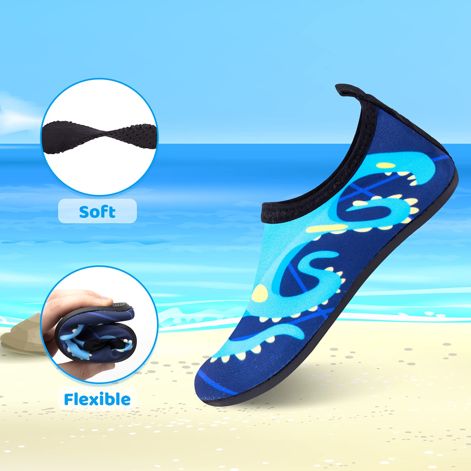 **Non-Slip Quick-Dry Kids Swim Water Shoes for Boys & Girls - Barefoot Aqua Socks for Beach, Pool & Outdoor Sports - Toddler Water Shoes for Swimming, Surfing & Play**