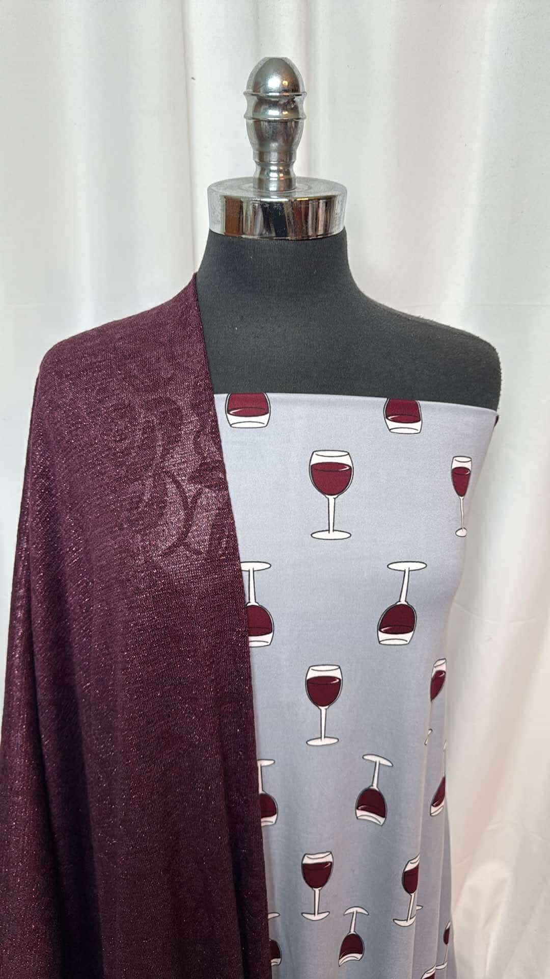 Wine & Lurex Fabric Bundle - 2 Yards Wine DBP & 2 Yards Lurex Sweater Knit (A26896) - Perfect for DIY Fashion, Holiday Sweaters & Craft Projects