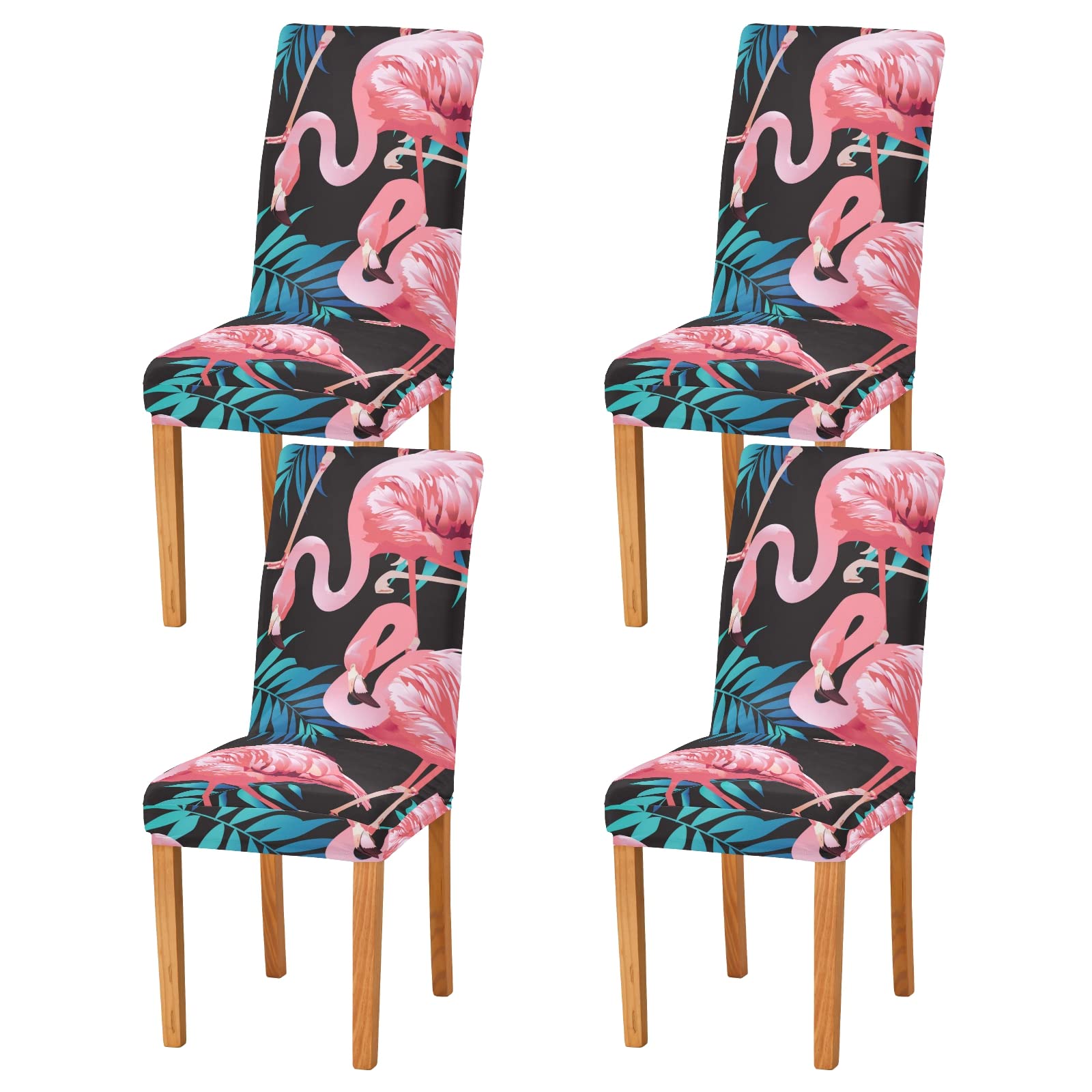 Flamingo Tropical Dining Chair Covers Set of 4 - Washable & Stretchable Slipcovers for Chairs - Perfect for Dining Room, Wedding Ceremony, Office, Hotel & Party Decor