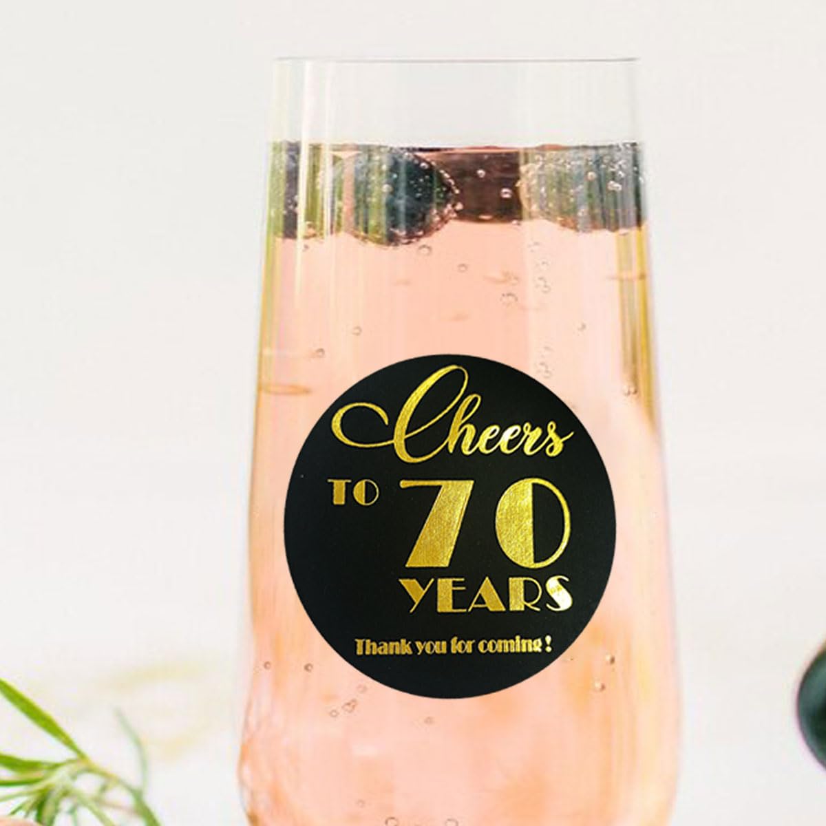 70th Birthday & Anniversary Party Stickers - Set of 100 Black & Real Gold Foil Round Labels (1.6