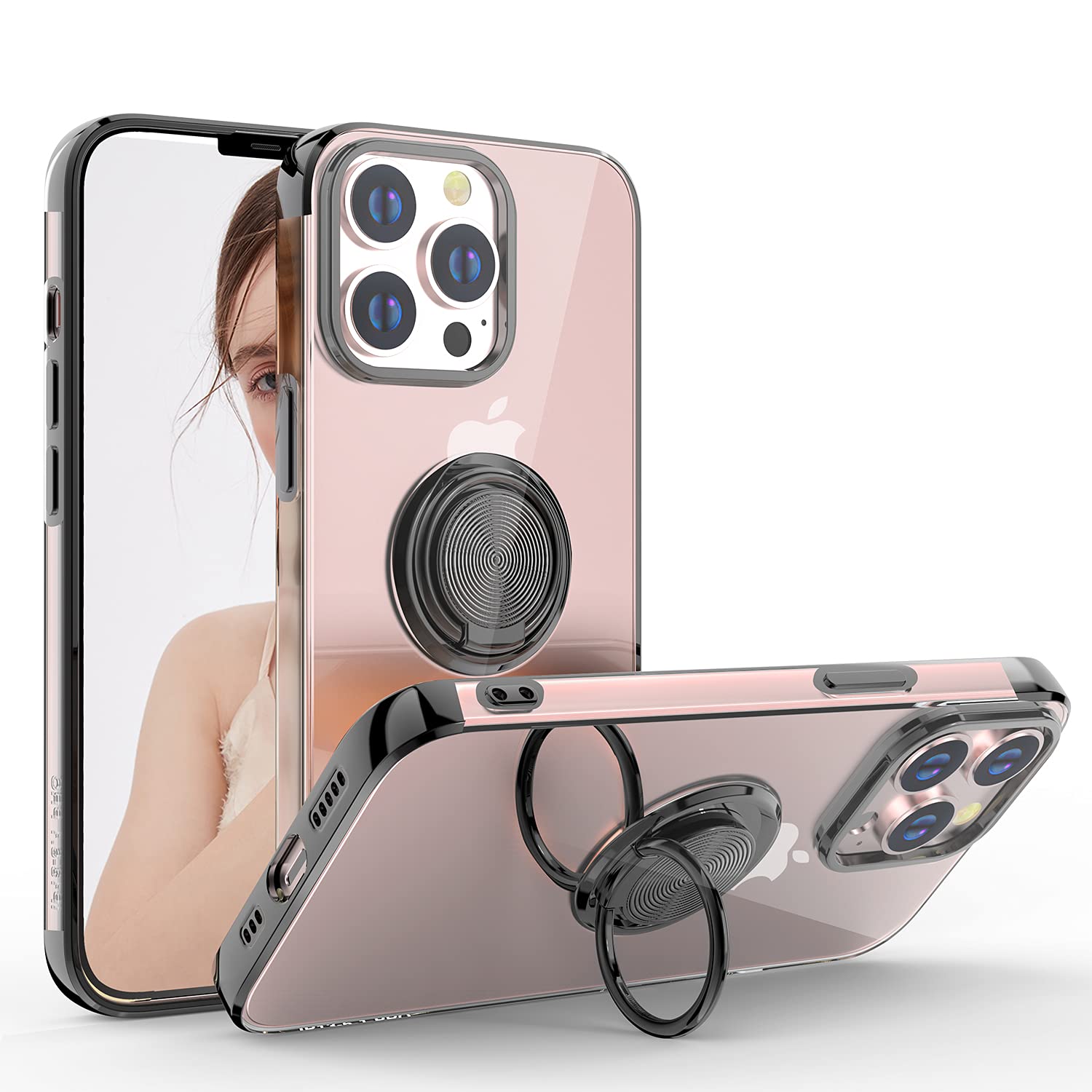 Ultra Slim Soft TPU iPhone 13 Pro Case 6.1 Inch with Rotatable Ring Kickstand & Magnetic Car Mount - Black | Perfect for Daily Use, Travel & Hands-Free Viewing