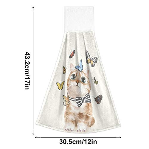 Cute Cat Kitten Kitchen Hanging Hand Towels - 2 Pack Absorbent Butterfly Tie Towels with Loops for Bathroom, Kitchen & Home Decor | Perfect for Gifts, Housewarming & Summer Decorations