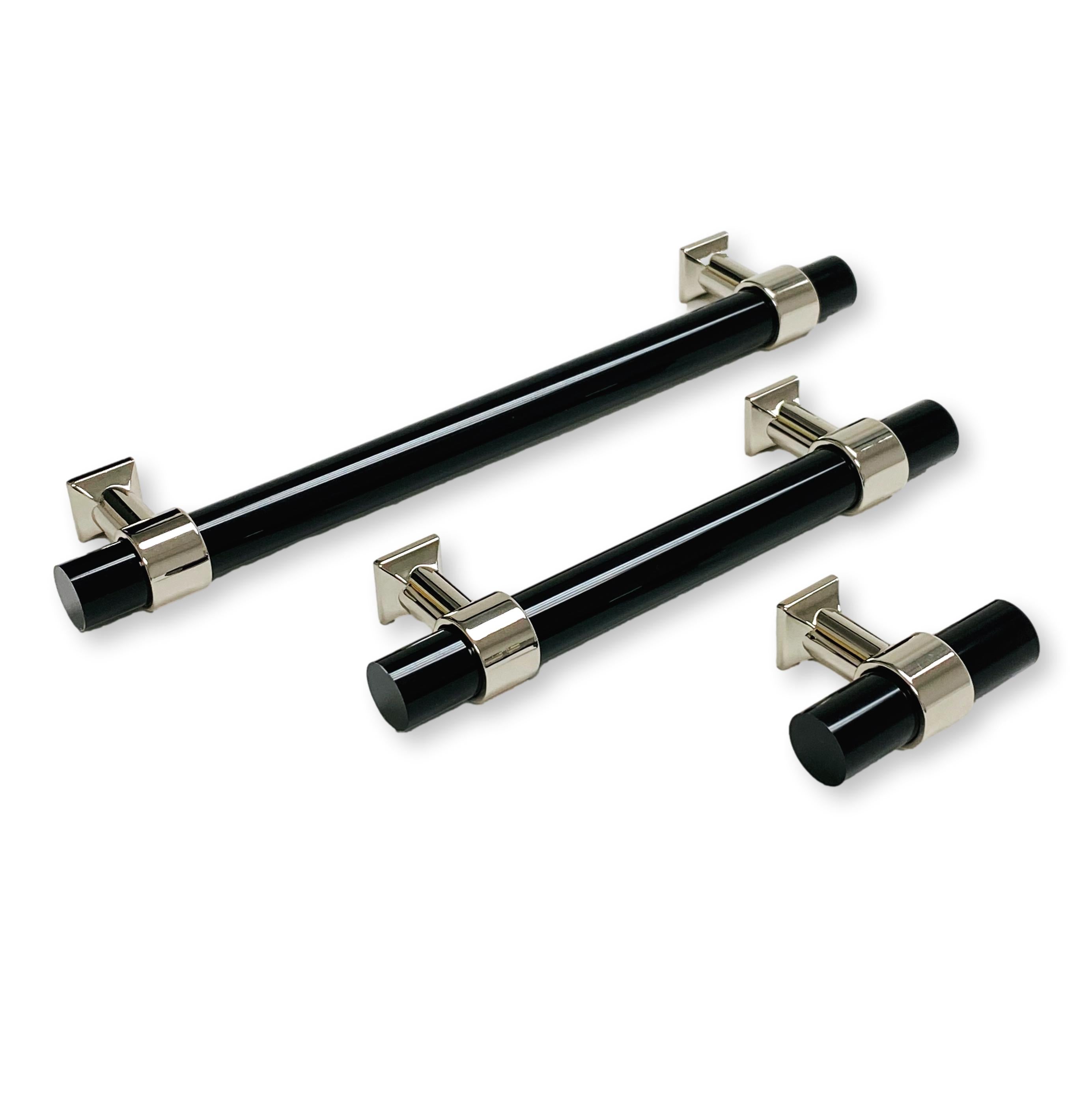 Polished Nickel Black Lucite Nash Drawer Pulls & Cabinet Knobs - Modern Kitchen & Bathroom Hardware for Cabinets, Dressers & Furniture (Set of 10) - Perfect for Home Renovation & DIY Projects