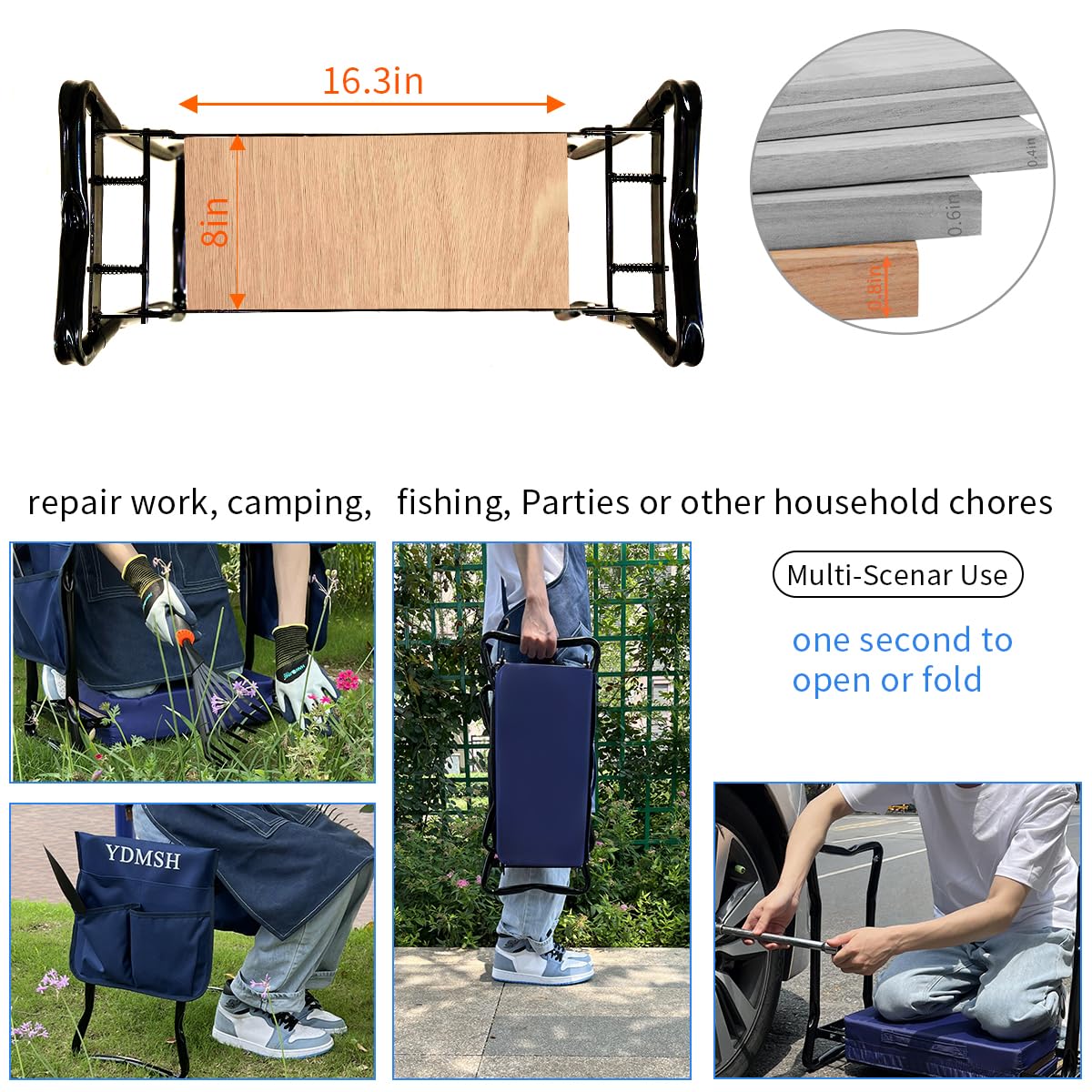 Heavy Duty Foldable Garden Kneeler and Seat - Extra Wide Gardening Bench for Seniors, Kneeling Stool with Comfortable Cushion - Perfect for Planting, Weeding, and Outdoor Gardening Activities