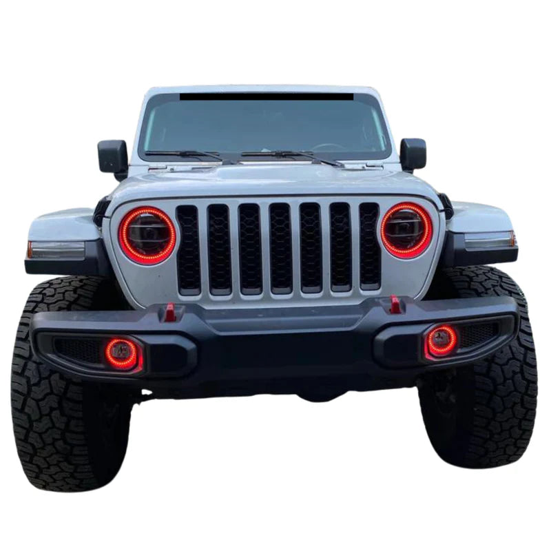 Jeep Wrangler & Gladiator JL JT Waterproof Multicolor LED Halo Headlight Kit (2018-2023) - Off-Road Lighting for Night Driving & Adventure