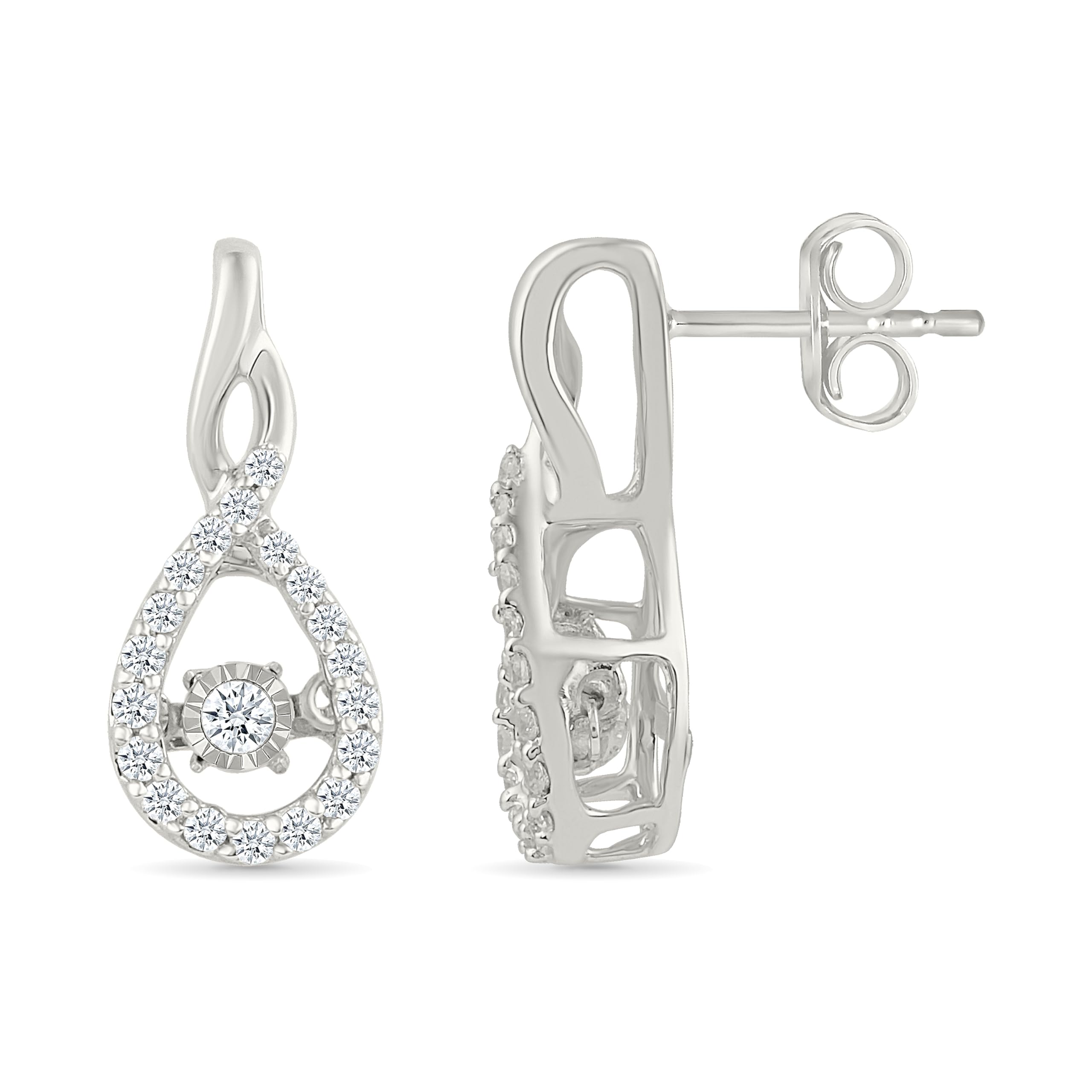 DGOLD Sterling Silver Round Diamond In Motion Fashion Earrings (1/3 cttw) - Elegant & Sparkling Jewelry for Women, Perfect for Parties, Weddings & Special Occasions