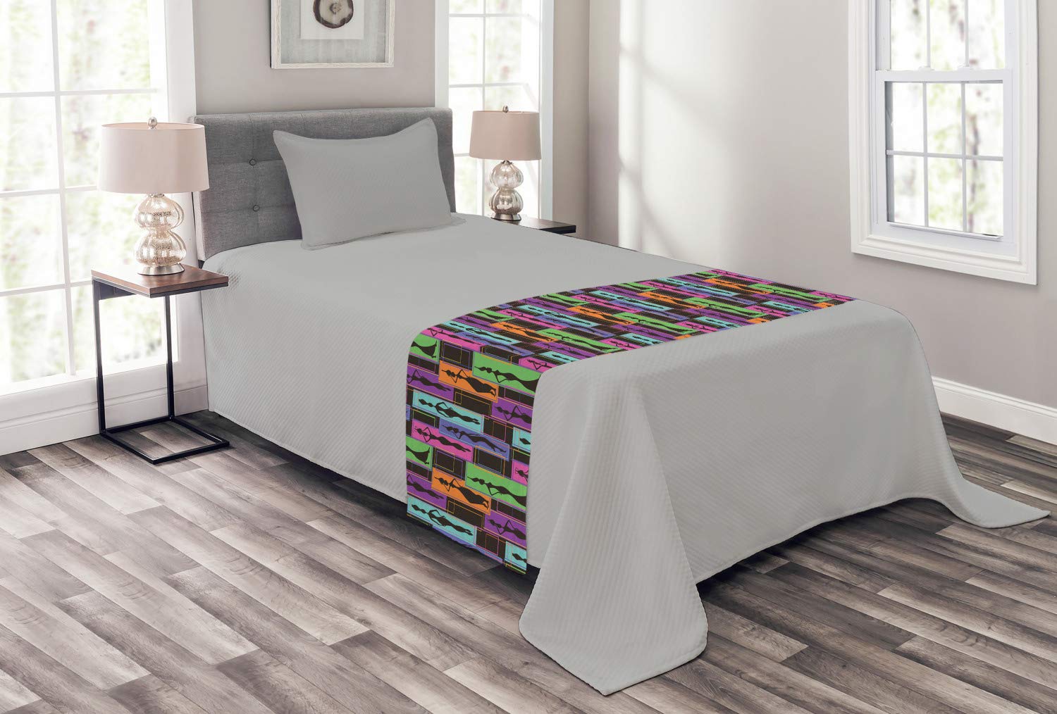 Ambesonne African Bed Runner - Colorful Abstract Geometric Pattern with Women Carrying Vases, Decorative Accent Bedding Scarf for Hotels, Homes & Guest Rooms | Perfect for Boho Chic Decor, Bedroom Styling and Cultural Themed Interiors