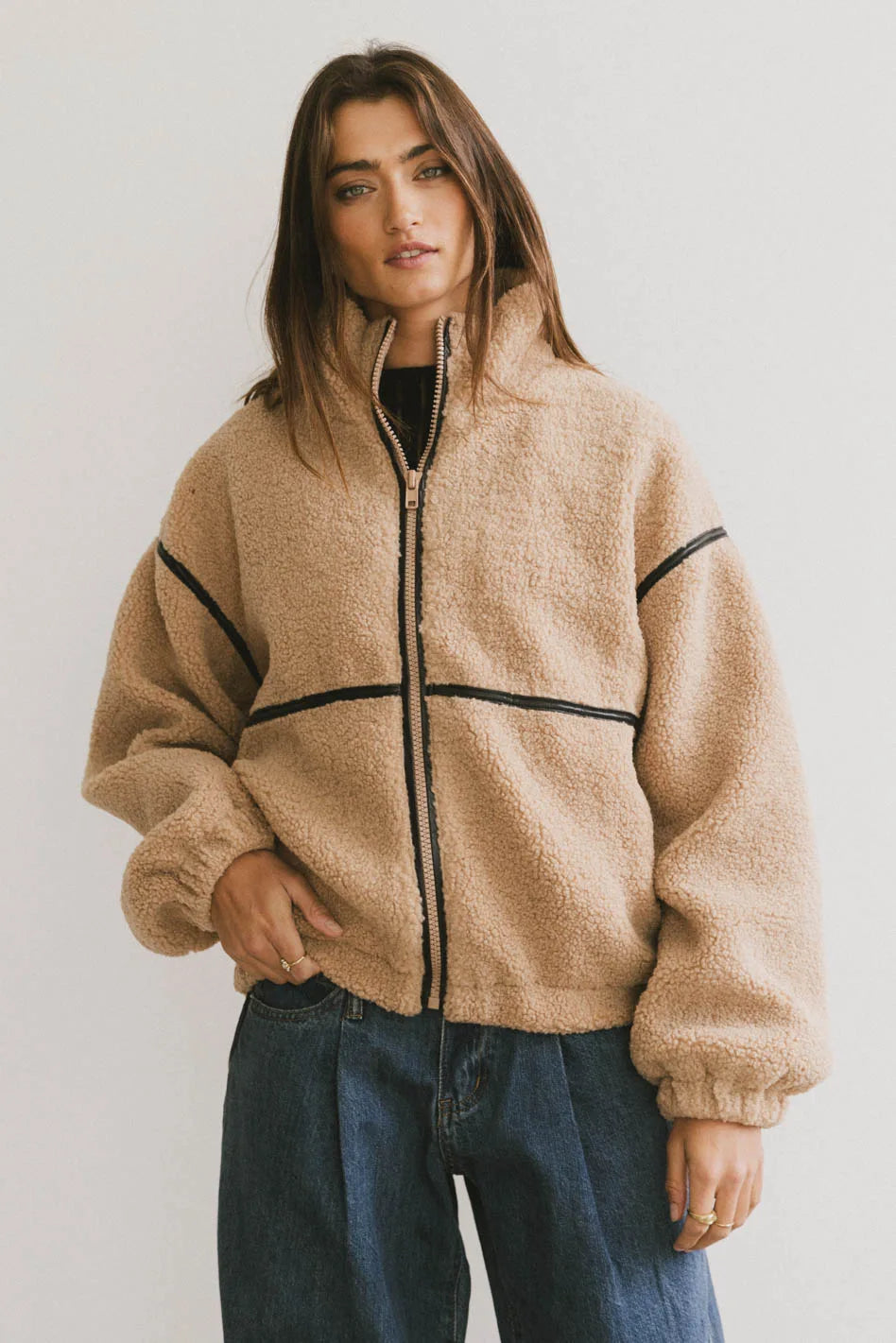 Gabby Fleece Zip Up Hoodie - Soft & Cozy Tan Pullover for Women | Perfect for Casual Outfits, Loungewear & Outdoor Activities