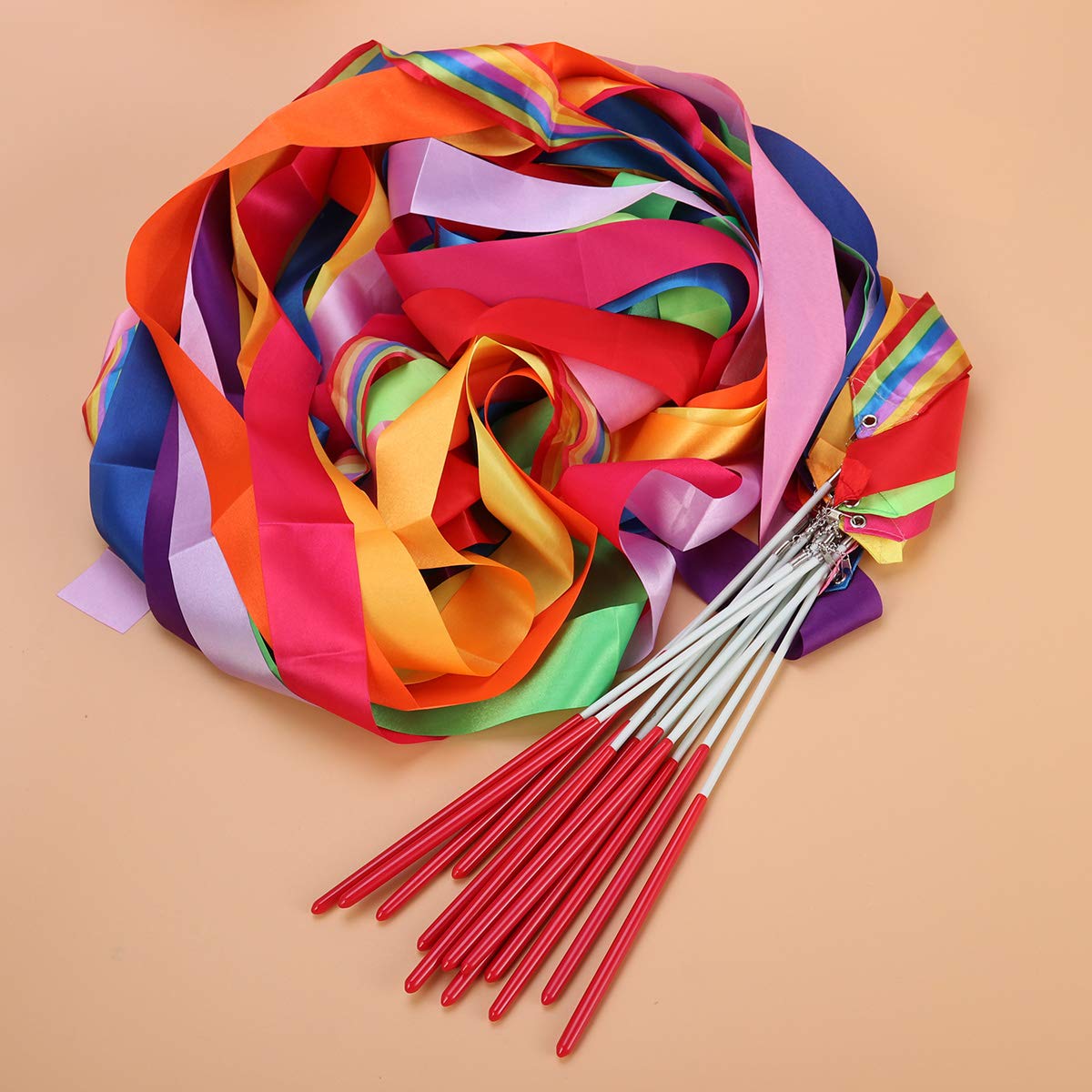 STOBOK 14-Pack Kids Gymnastics Ribbon Wands - Colorful Rhythmic Dance Streamers for Girls, Perfect for Ballet, Gymnastics Practice & Birthday Party Performances