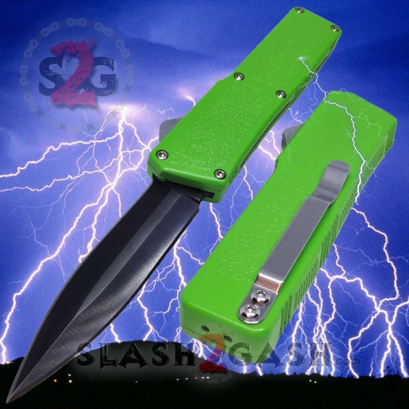 Lightning OTF Dual Action Green Automatic Knife - Tactical Double Edge Folding Knife for Outdoor Camping, Hunting & Survival Gear