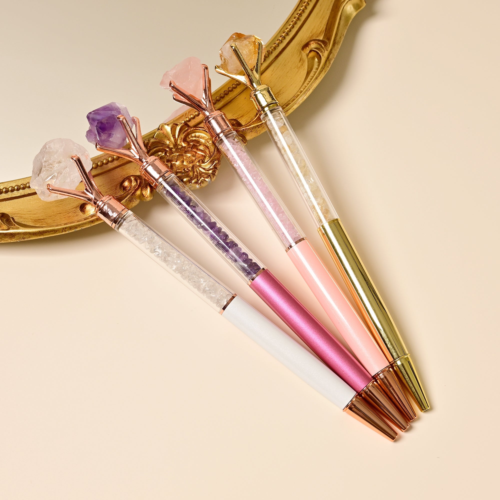 Premium Metal Ballpoint Pens with Raw Gemstone & Crystal Chips - Elegant Writing Gift for Office, Journaling & Special Occasions
