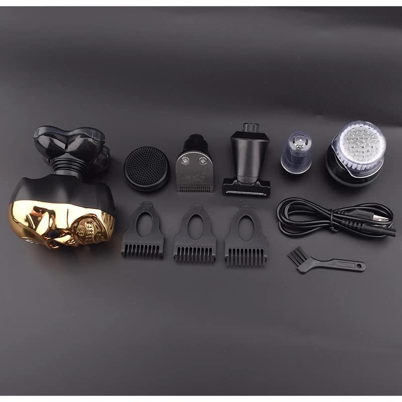 6-in-1 Electric Head Shaver for Bald Men - Rechargeable Skull Shaver with 5 Floating Heads, Gold Men's Trimmer for Smooth Shaving | Perfect for Travel, Gym & Daily Grooming Routine