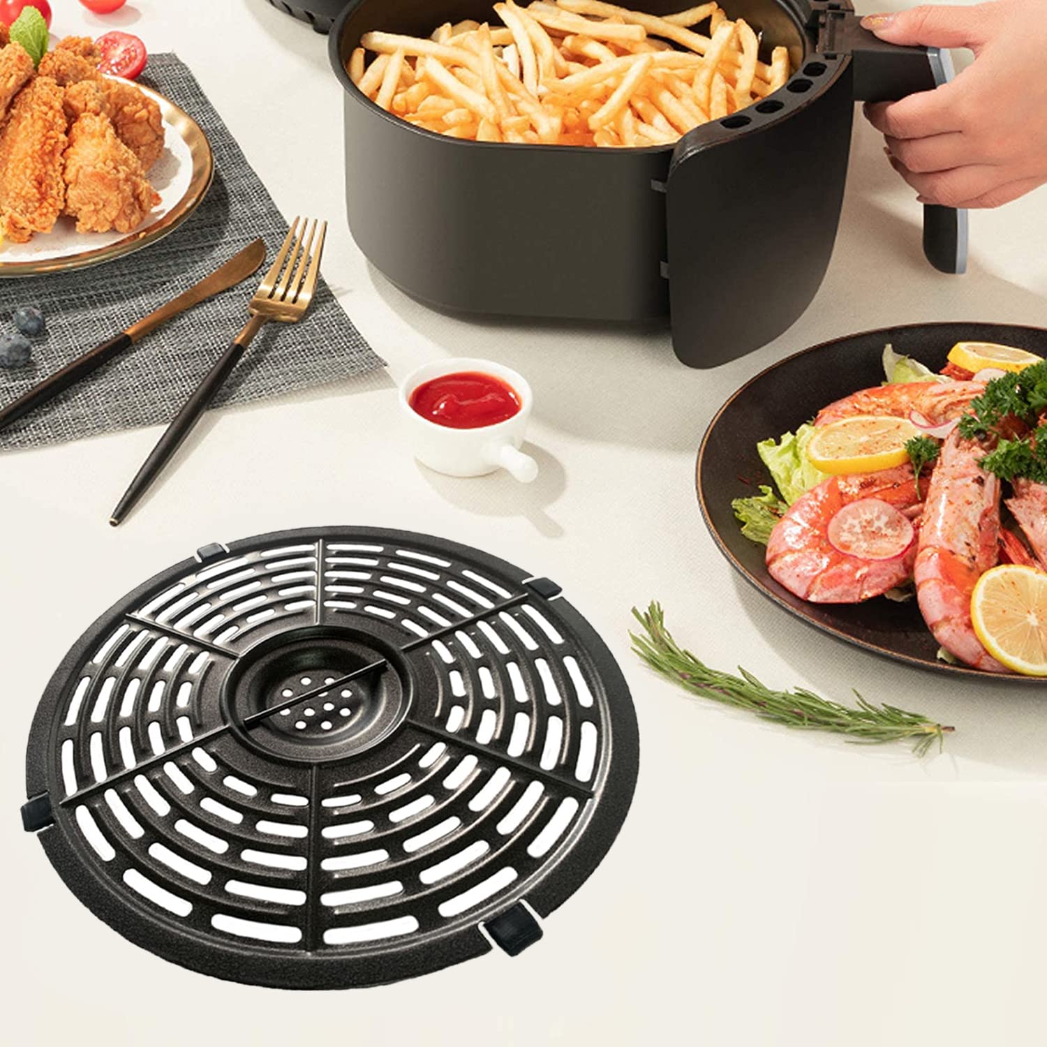 5QT Air Fryer Rack Compatible with Gourmia GAF575, PowerXL, Ninja Foodi, Gowise, Chefman & Dash Air Fryers - Premium Stainless Steel Grill Pan & Crisper Plate for Healthy Cooking - Perfect for Roasting, Grilling & Air Frying Chicken, Vegetables & More