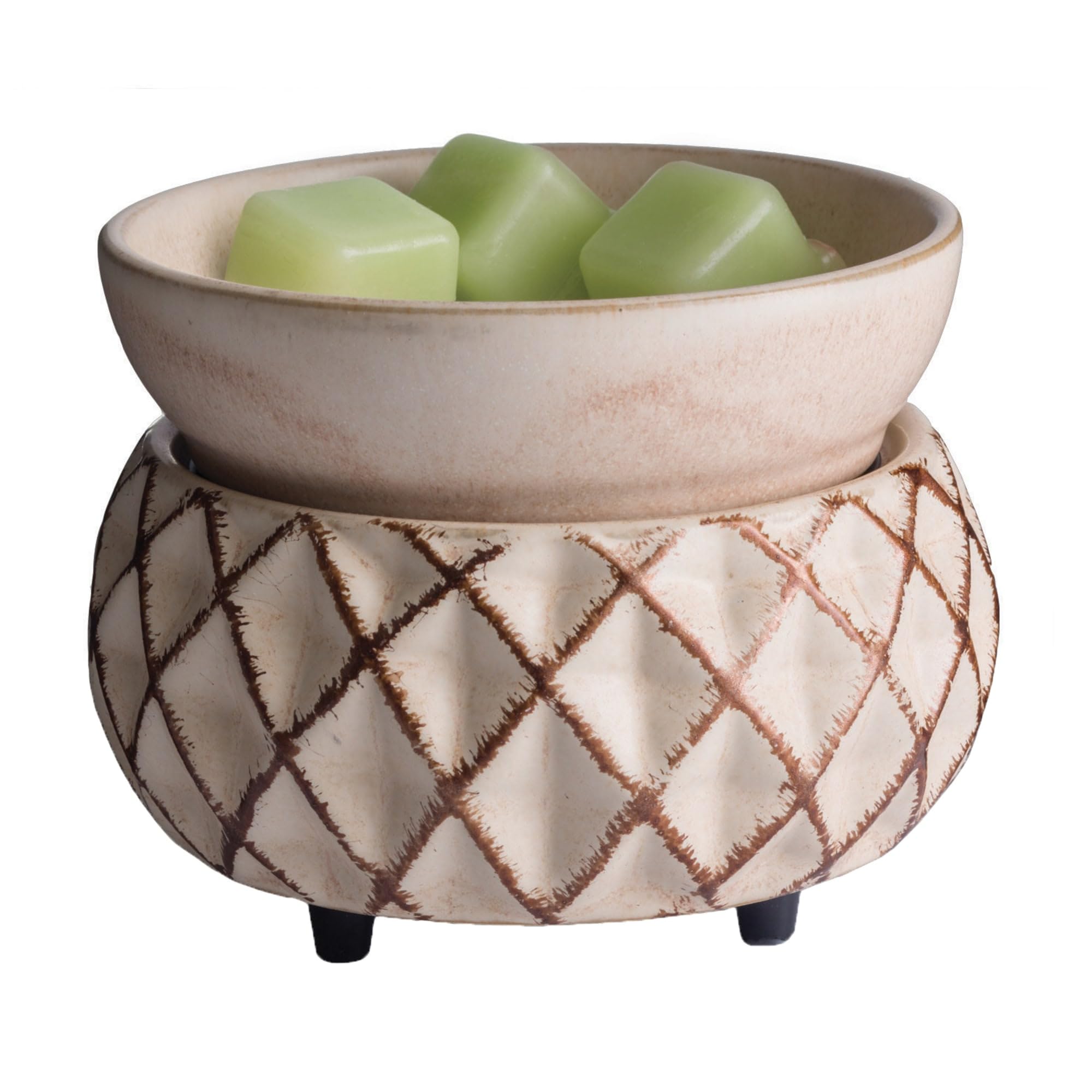 2-in-1 Candle & Fragrance Warmer for Scented Candles & Wax Melts - Cream & Gold Lattice Design - Perfect for Home, Office & Spa Aromatherapy