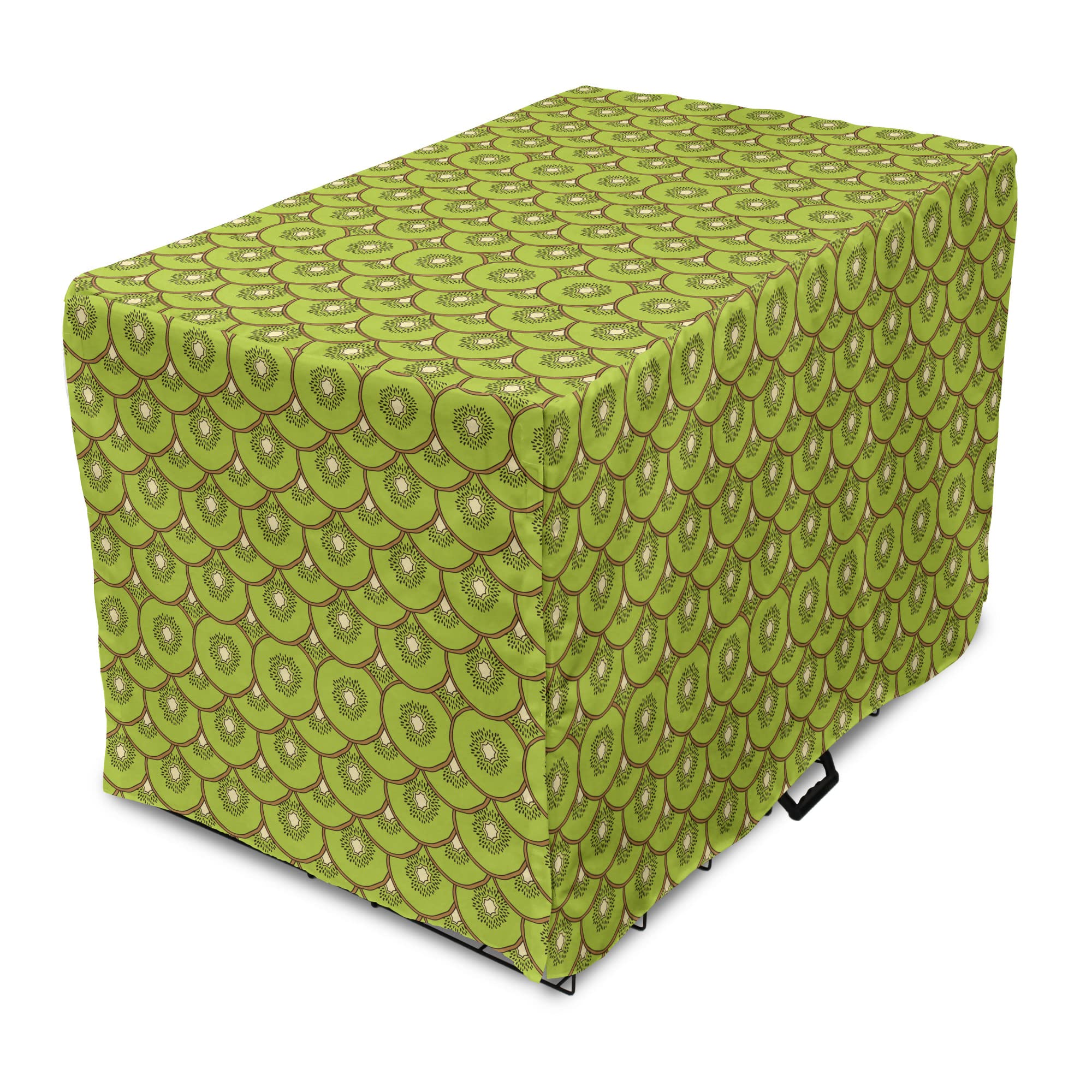 Lunarable Kiwi Fruit Dog Crate Cover - Medium Large 36 Inch Pet Kennel Cover with Repeating Art Print in Apple Green Chocolate - Perfect for Home Decor & Dog Safety