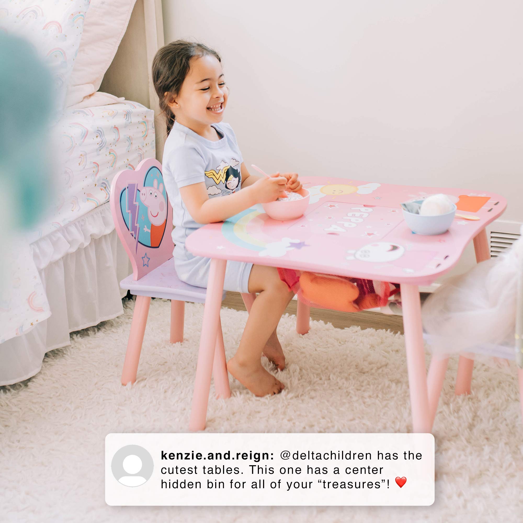 Delta Children Kids Table and Chair Set with Storage (2 Chairs Included) - Ideal for Arts & Crafts, Snack Time, Homeschooling & Homework - Perfect for Playrooms, Daycares & Preschool Learning - Peppa Pig Theme