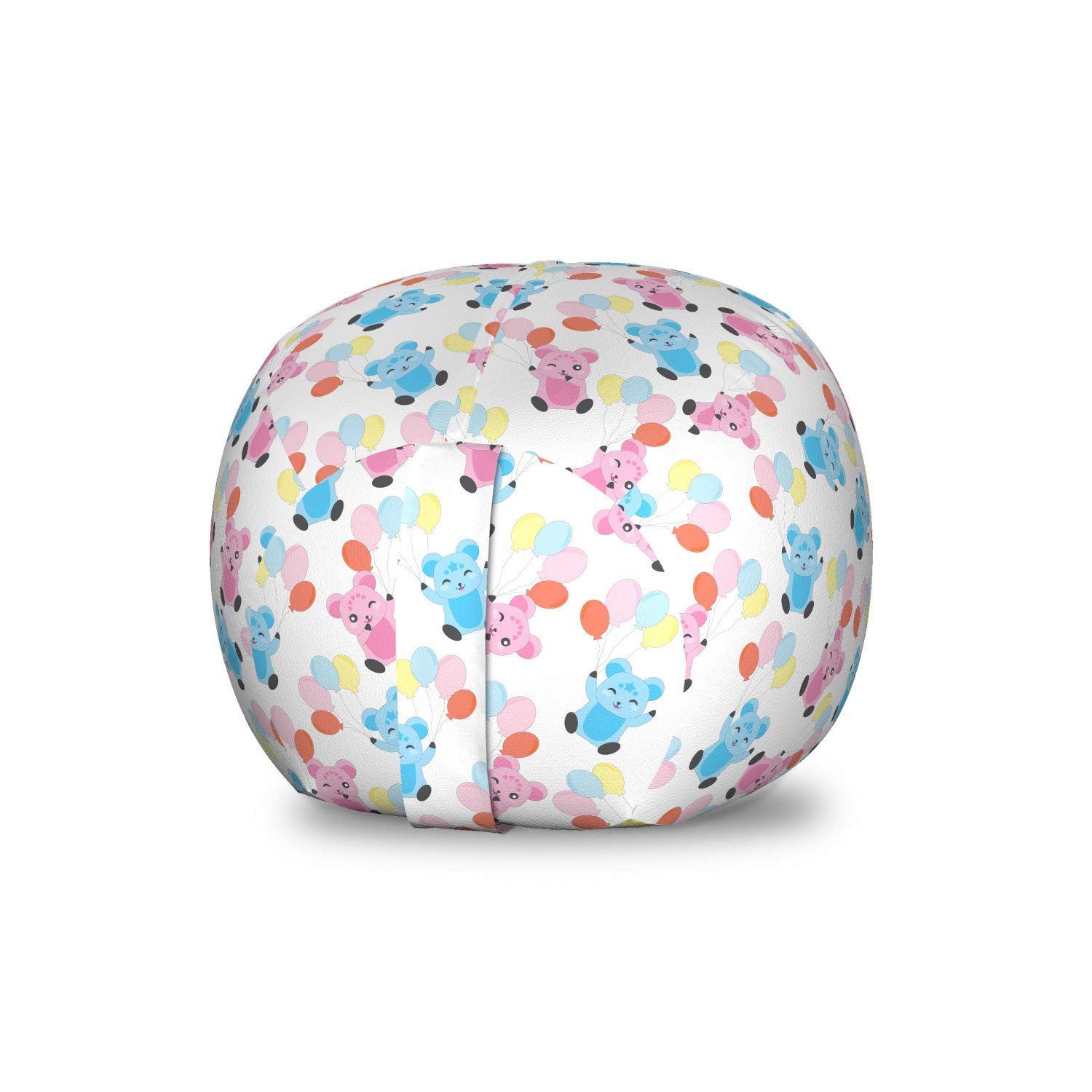Ambesonne Cartoon Toy Storage Bag Chair - Colorful Balloons & Happy Teddy Bears Design, Washable Stuffed Animal Organizer for Kids Room, Small Multicolor - Perfect for Nursery, Playroom & Bedroom Organization
