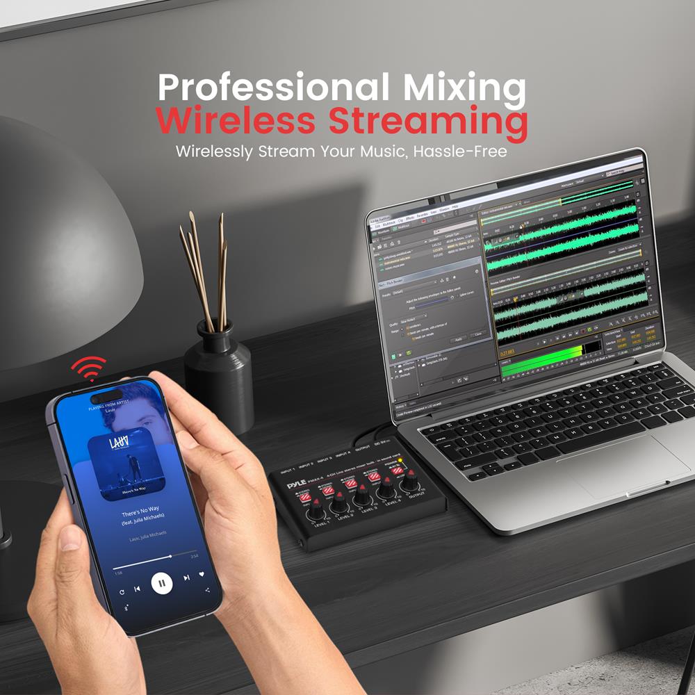 Compact Bluetooth Line Mixer for DJs & Musicians - Perfect for Live Performances & Studio Recording