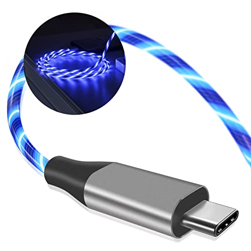 Fast Charging USB C Cable 6ft - 3A LED Light Up Type C Charger Cord Compatible with Samsung Galaxy S21/S20/S10/S9/S8/Note 20/10/9/8, LG G8 - Quick Charge for Phones, Tablets, Laptops (Blue) - Perfect for Home, Office & Travel Charging