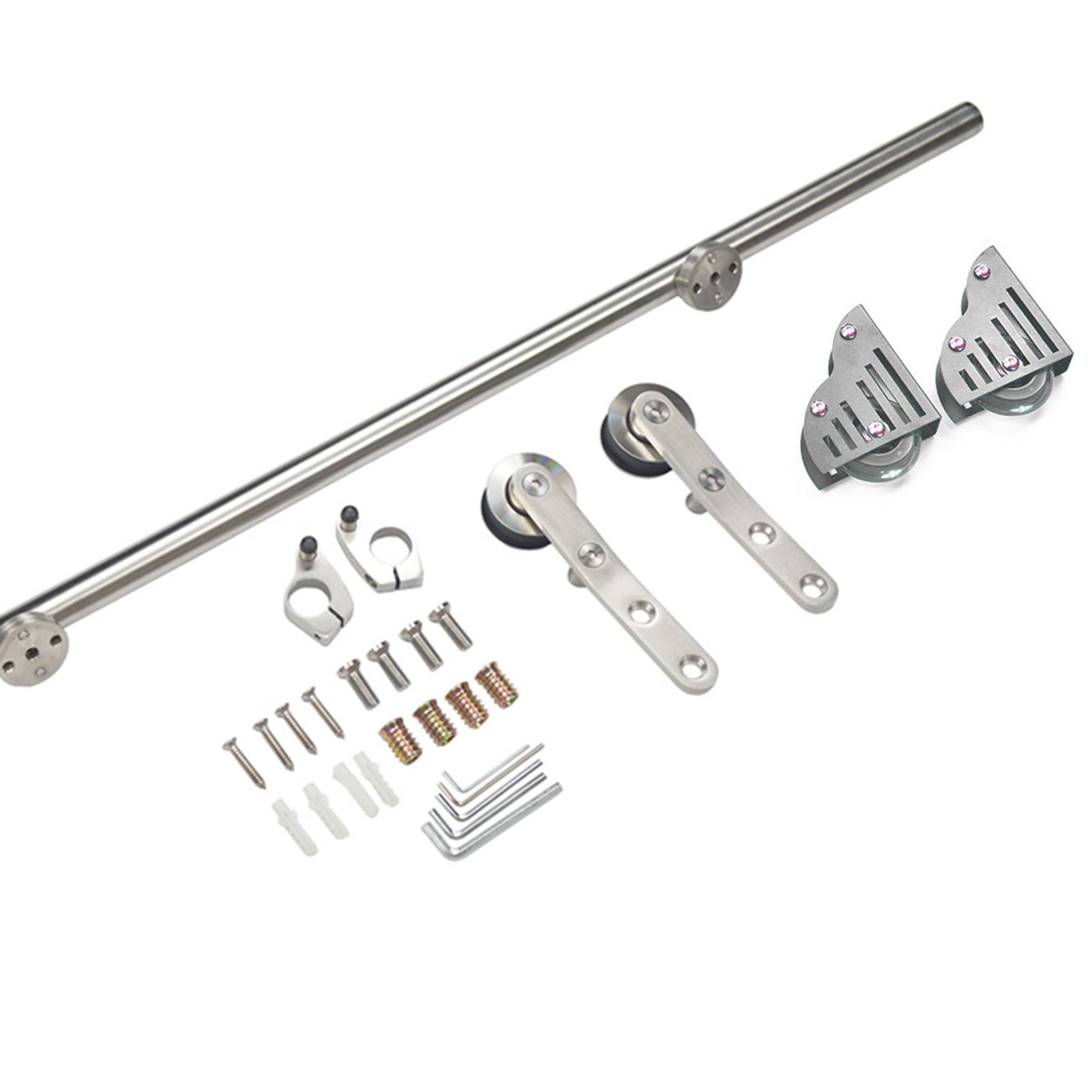 Stainless Steel Sliding Barn Door Hardware Kit - 6.6ft to 13ft Adjustable Track with Floor Roller Wheels for Home, Loft & Indoor Use | Rust-Resistant Round Tube Design for Smooth Operation