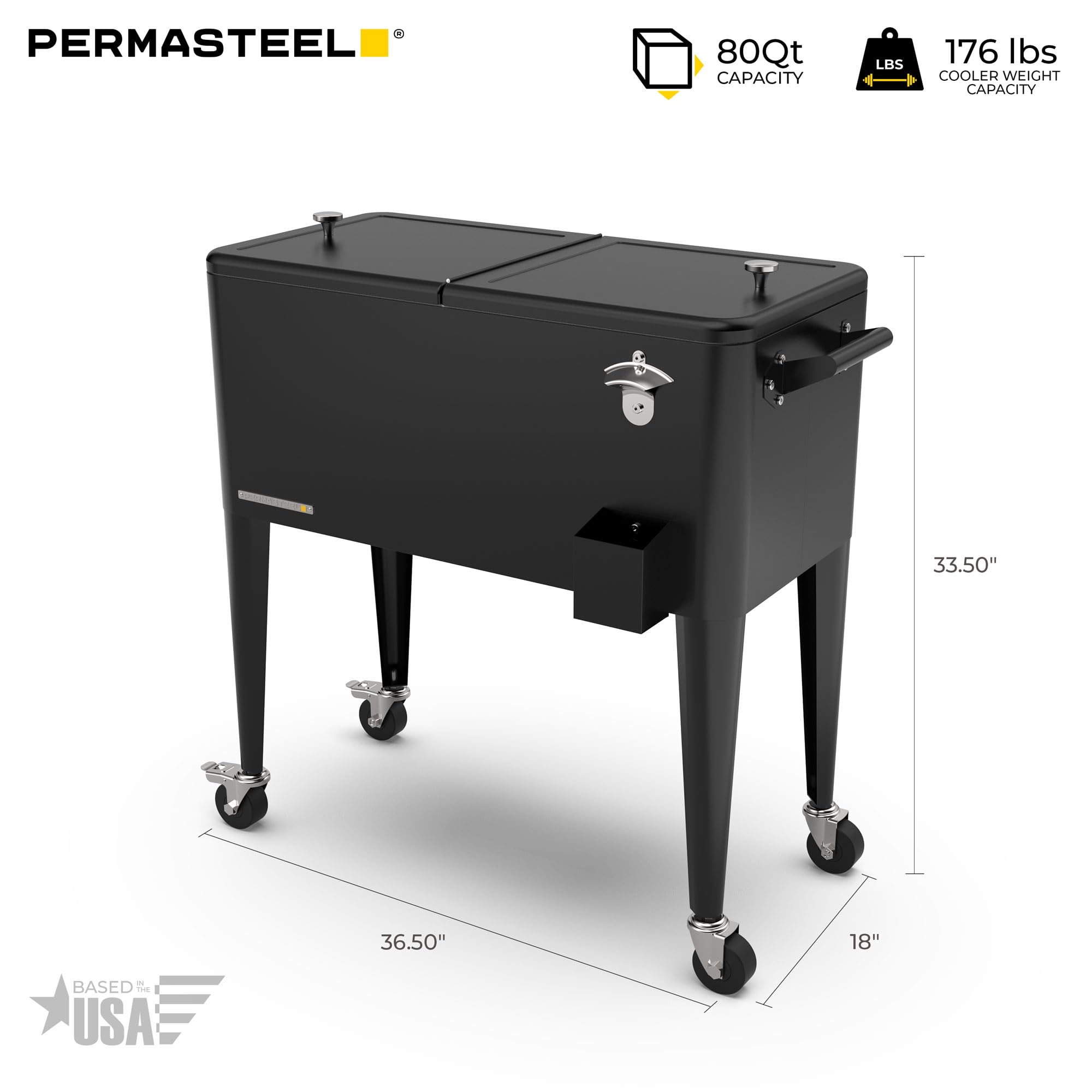 Permasteel 80-QT Classic Outdoor Patio Cooler with Wheels & Handles - Retro Design Beverage Bar Cart for Backyard, Picnics & Tailgating - Perfect for Outdoor Parties, Camping & Beach Trips