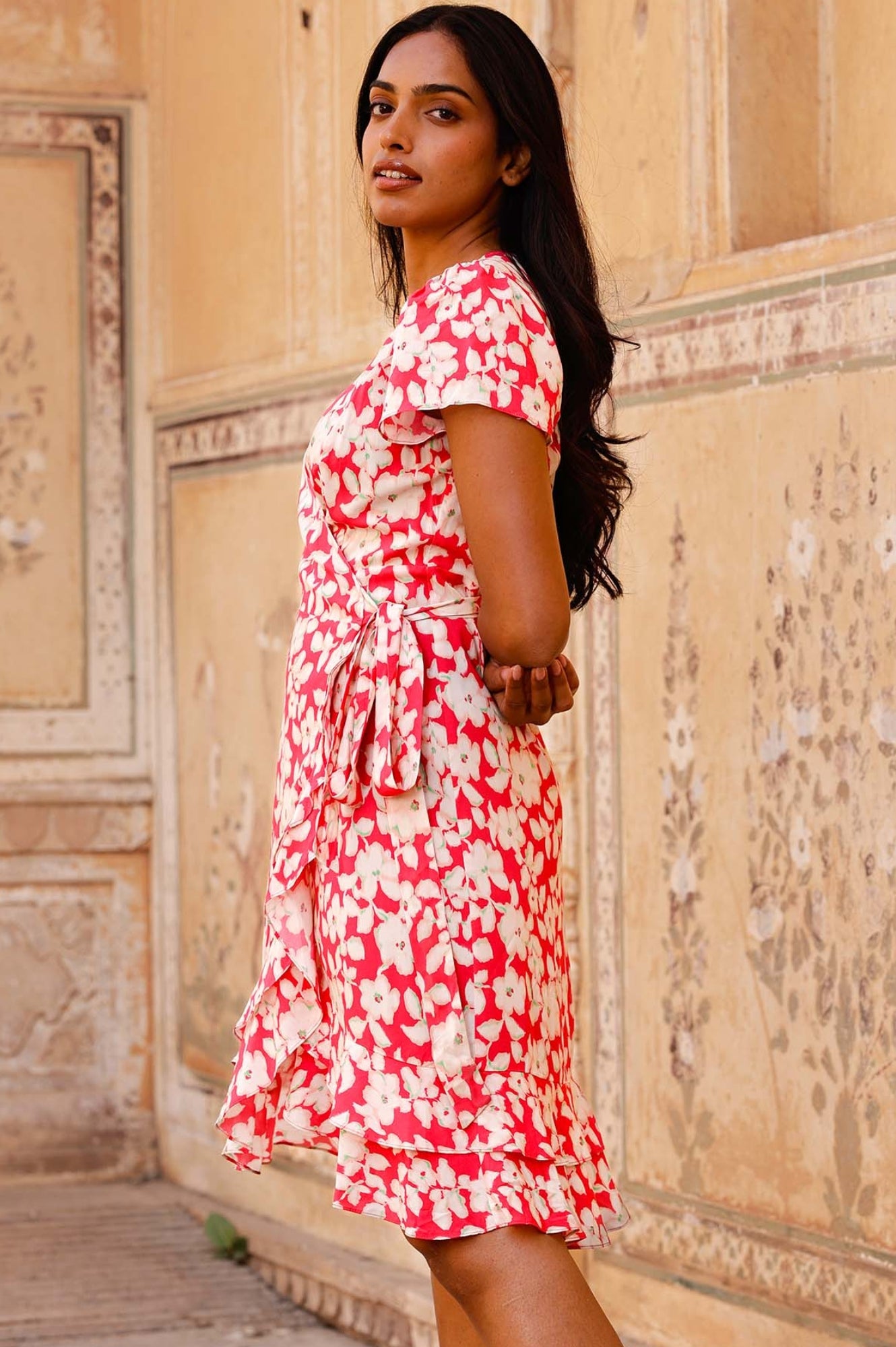 Chelsea EcoVero™ Wrap Dress - Sustainable Viscose Blossom Pink & Cream Floral Print | Women's Summer Casual Dress for Beach, Office & Date Night