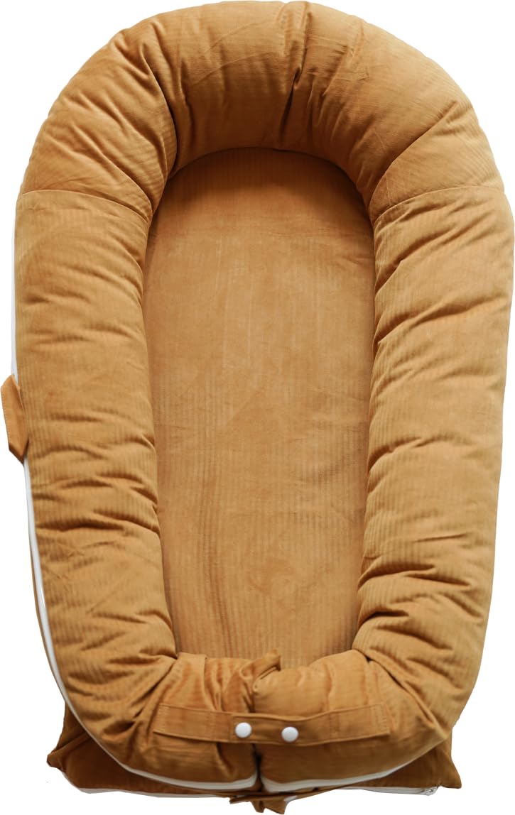 Premium Baby Lounger & Co-Sleeper - 100% Cotton Portable Infant Nest for Newborns 0-12 Months | Breathable & Safe Sleeping Bed for Boys & Girls | Perfect for Nursery, Travel & On-the-Go Parents (Golden Brown)