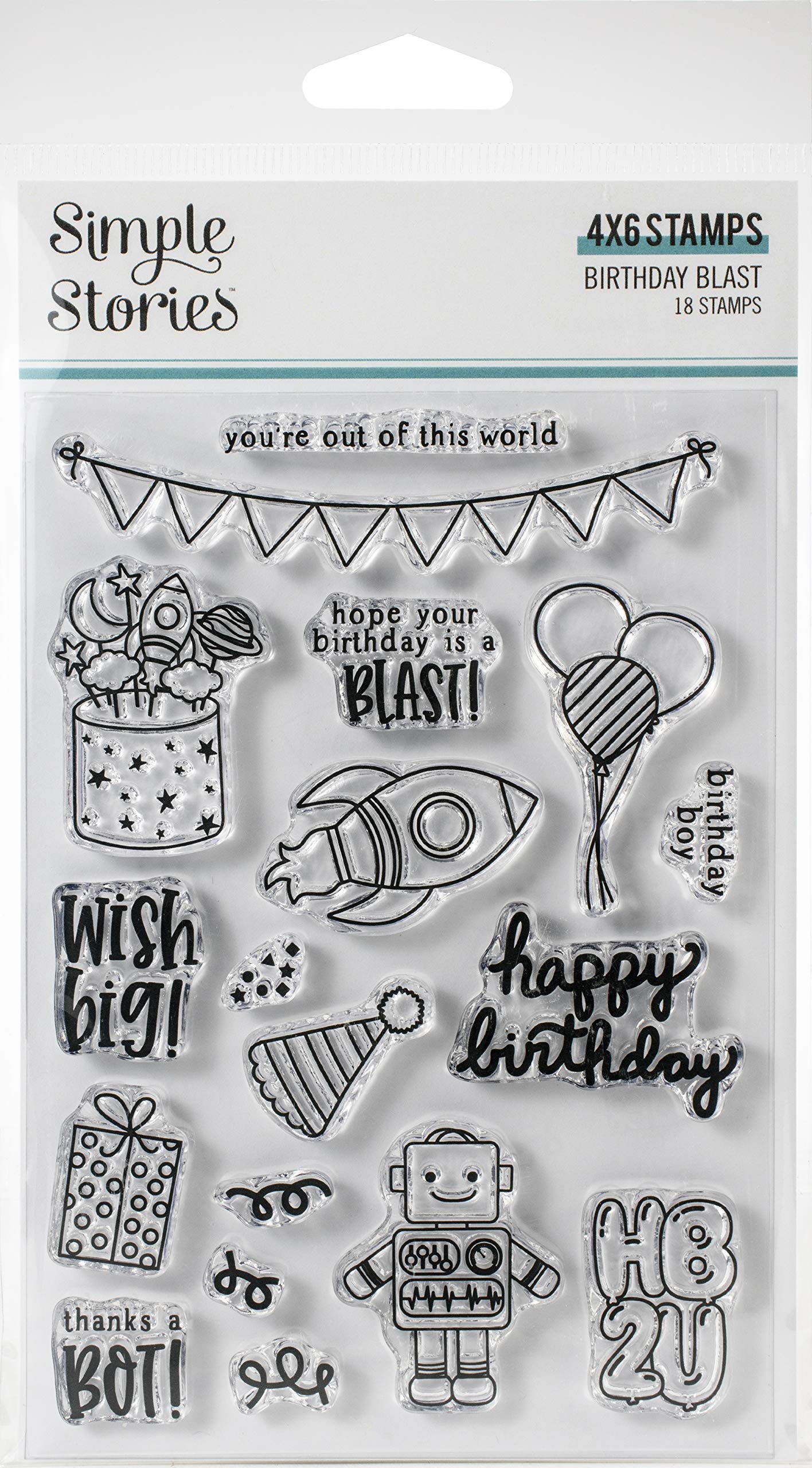 Simple Stories Birthday Blast Stamp Set - DIY Scrapbooking & Card Making Supplies for Birthday Party Invitations & Greeting Cards