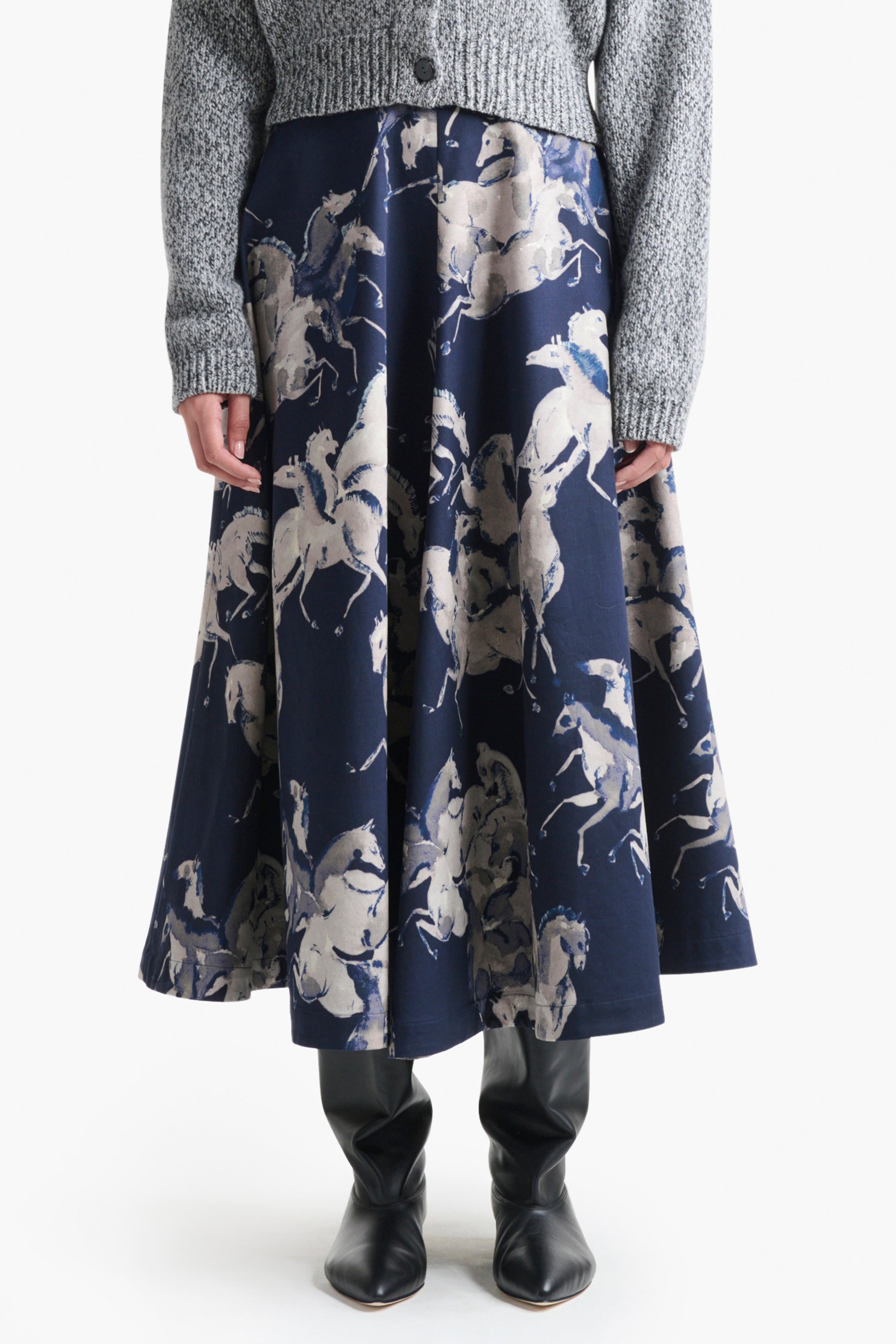 Varda Skirt in Berry Blue with Horse Print - Stylish Boho Floral Midi Skirt for Women | Perfect for Summer Outfits, Beach Vacations, and Casual Wear