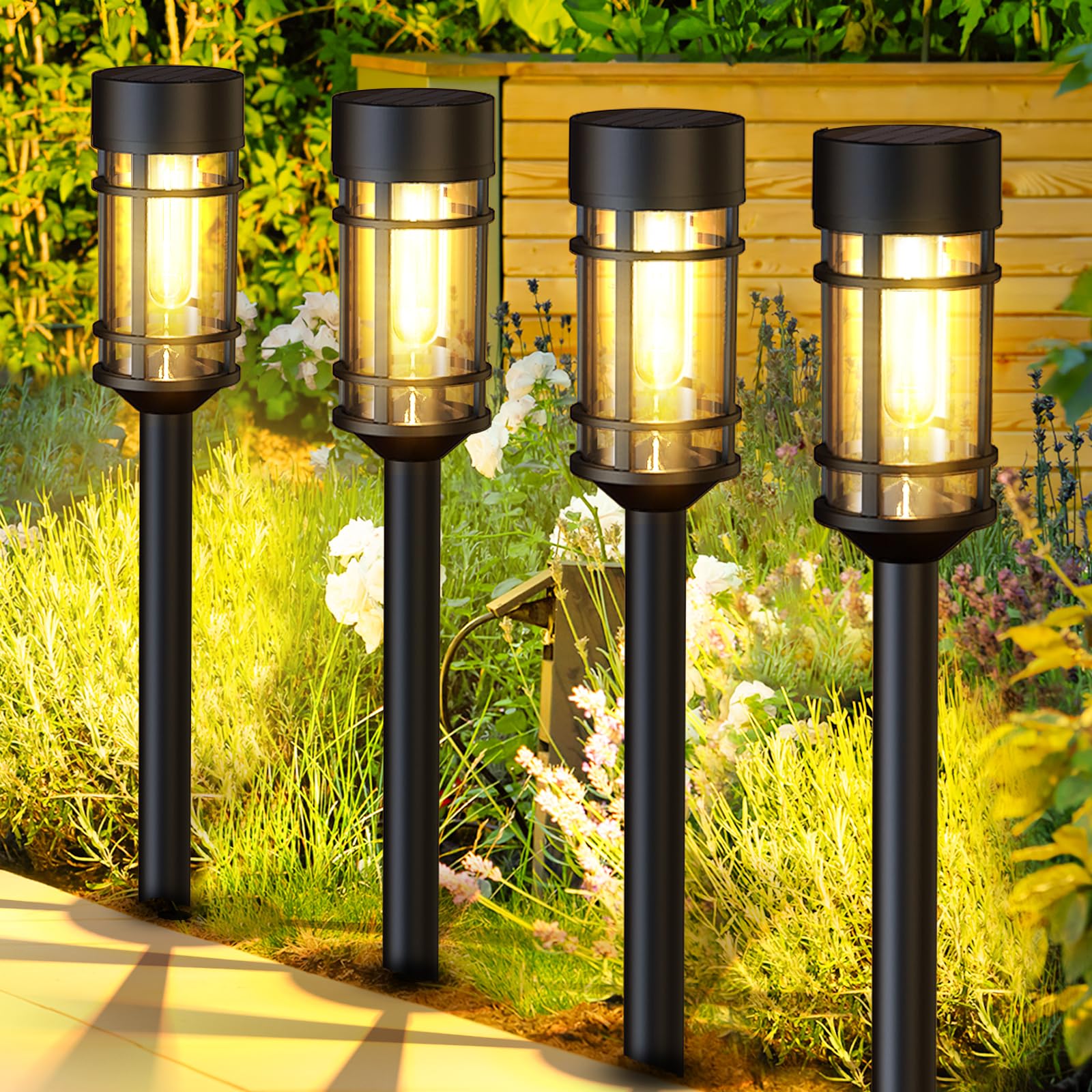 8 Pack Solar Pathway Lights Outdoor, Waterproof Solar Garden Lights with Metal & Glass Design - Auto On/Off, Long-Lasting LED Landscape Lighting for Yard, Lawn, Driveway, Walkway | Perfect for Patio, Backyard & Garden Decor