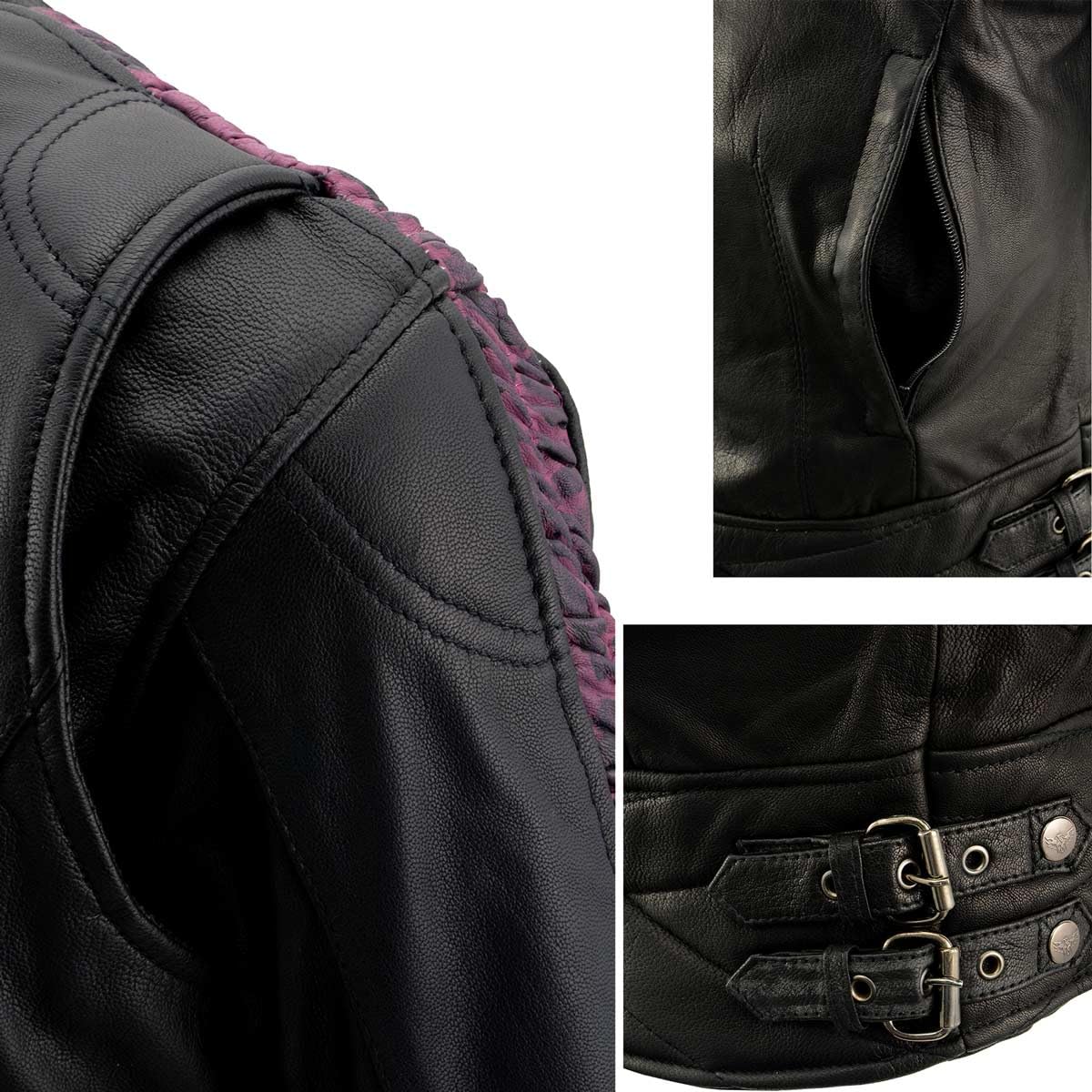 Milwaukee Leather MLL2571 Women's Black Crinkled Arm Lightweight Racer Jacket - Stylish Motorcycle Riding Gear for Women, Perfect for Biking & Outdoor Adventures