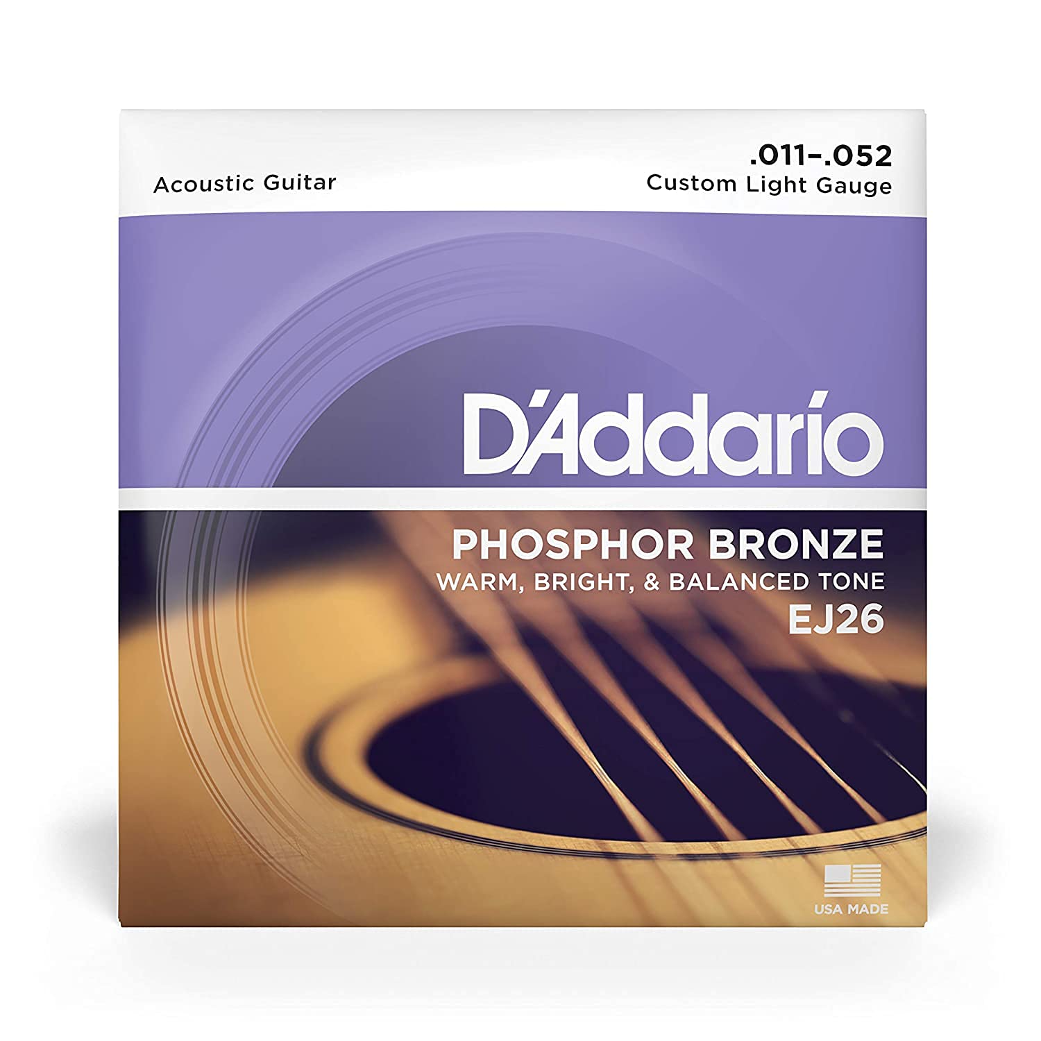 D'Addario EJ26 Phosphor Bronze Acoustic Guitar Strings Set .011-.052 - Perfect for Folk, Country & Fingerstyle Playing