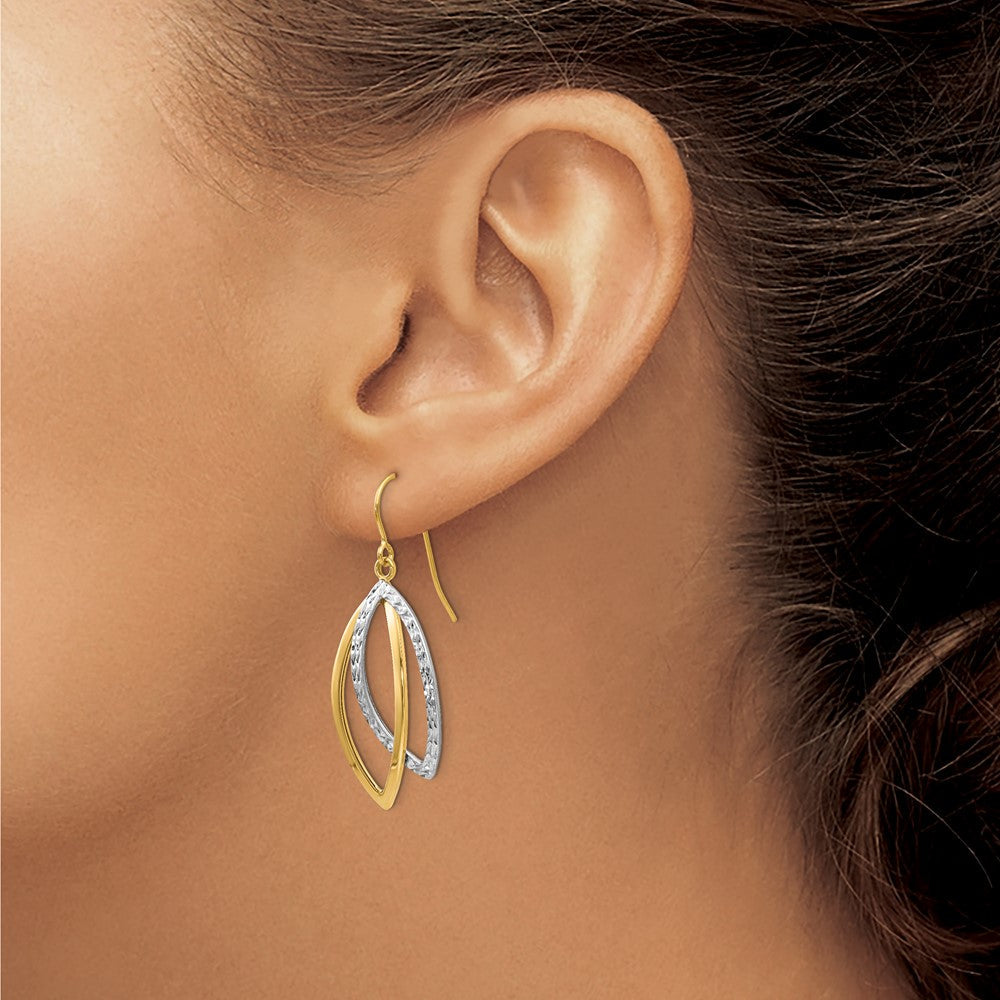 Gold Leslie's Two-Tone Polished & Textured Shepherd Hook Earrings LE638 - Elegant Dangle Earrings for Women, Perfect for Parties, Weddings & Everyday Wear