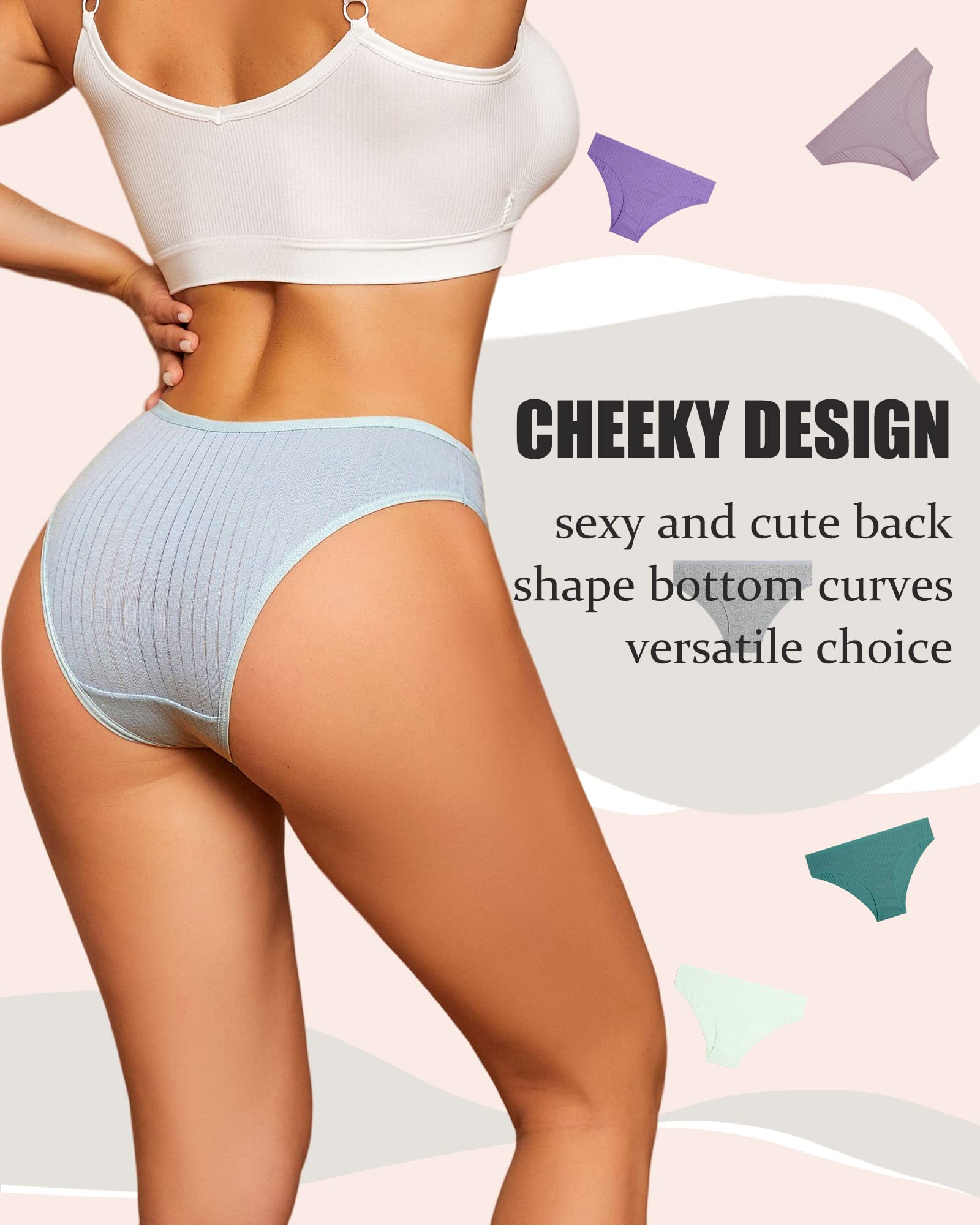 FINETOO 9 Pack Women's Cotton Underwear - Sexy Low Rise Ribbed Hipster Panties, Breathable Soft Bikini Briefs, Cheeky Underwear for Women Sizes S-XXXL | Perfect for Everyday Wear, Lounge & Sleep