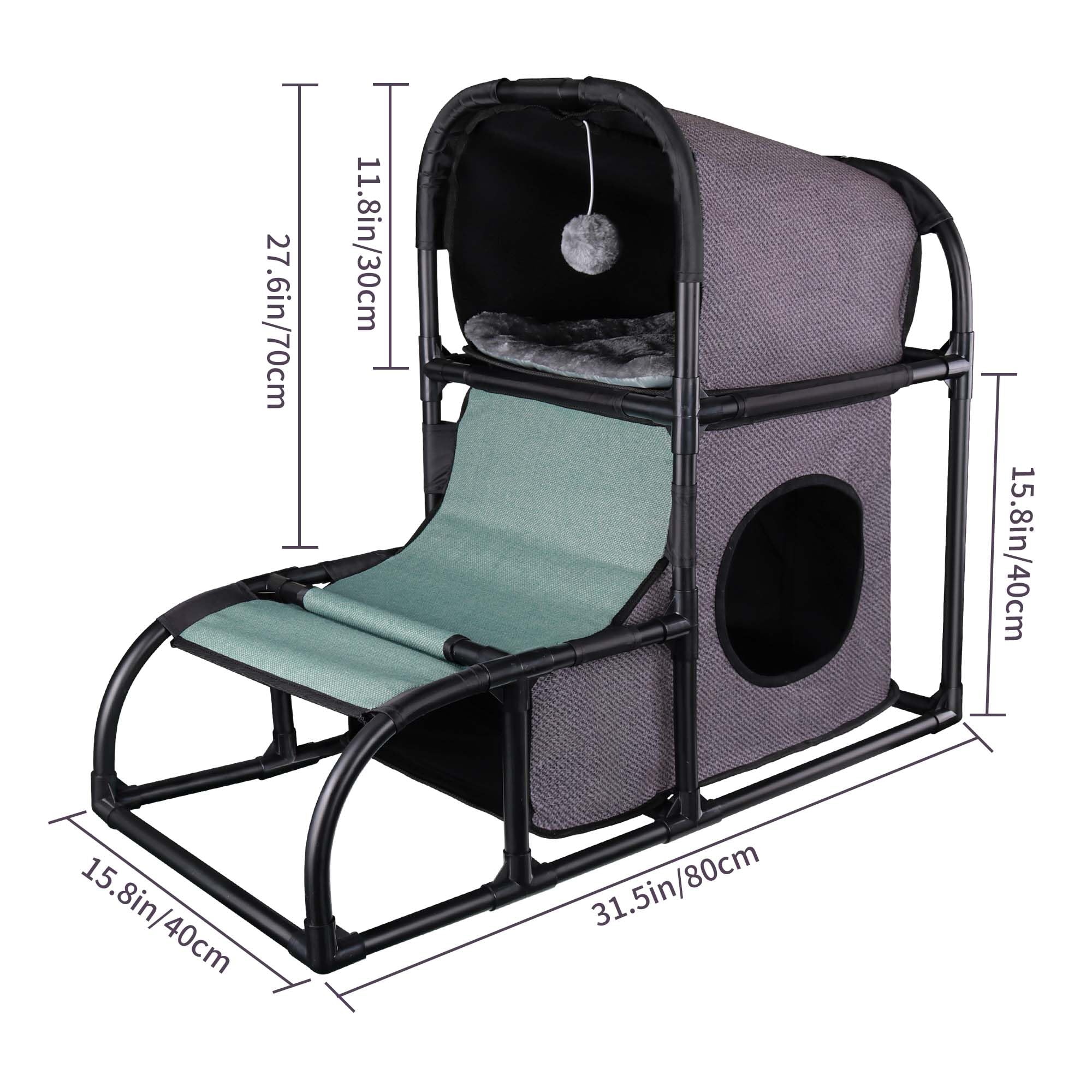 Goetland PVC Modern Cat Condo with Scratching Post, Climbing Tree & Dangling Ball - Gray Indoor Cat House for Kitties | Perfect for Small Spaces & Playtime