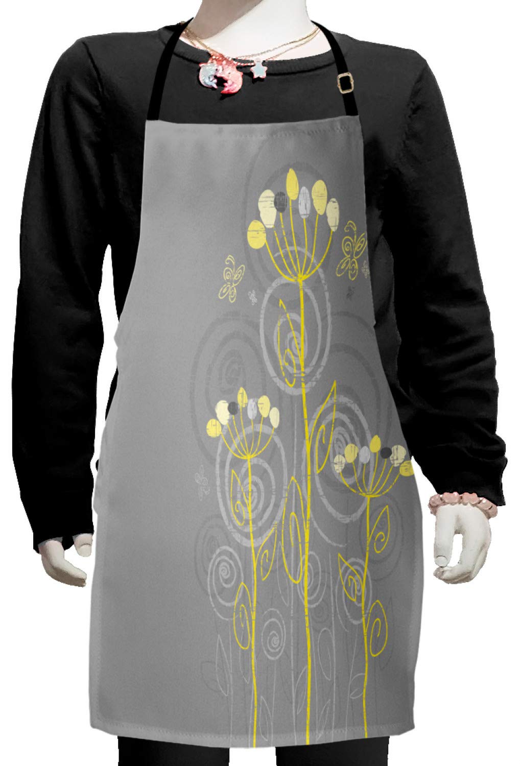 Ambesonne Grey Yellow Apron - Adjustable Ties for Baking & Painting - Under The Sea Design