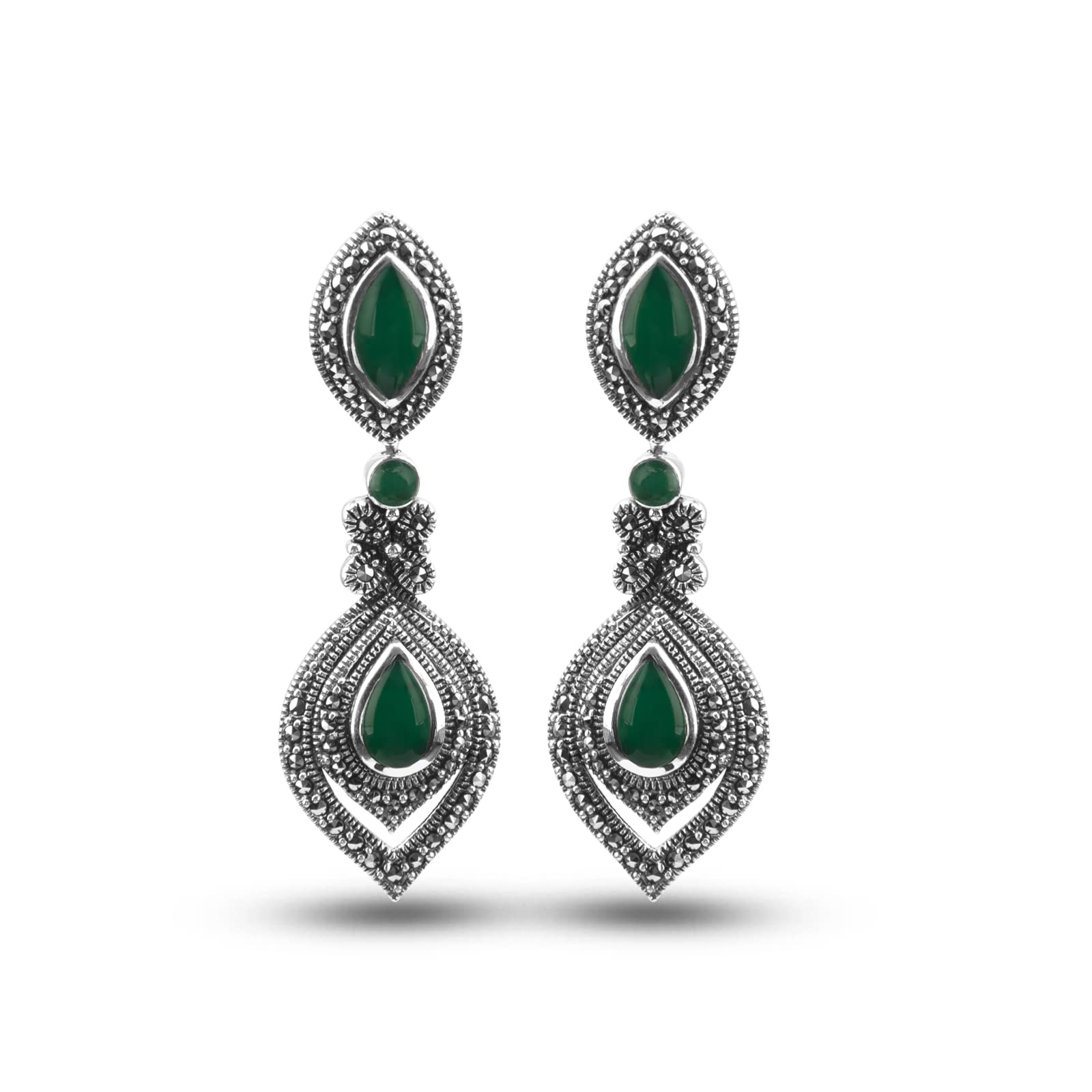 Myshiwu Marcasite Earrings - Genuine 925 Sterling Silver Bohemian Dangle Earrings for Women & Teens | Perfect Gift for Birthday, Anniversary & Special Occasions | Boho Chic Jewelry for Parties, Weddings & Everyday Wear