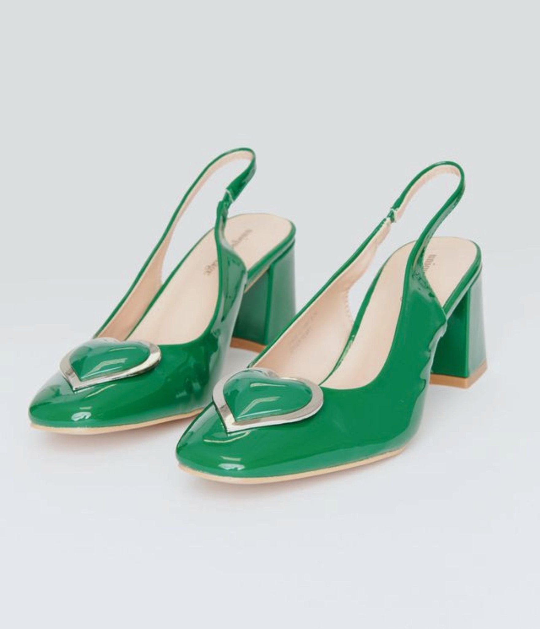 Vintage Green Heart Leatherette Slingback Heels - Women's Retro Style Chunky Block Heel Shoes for Party, Wedding & Date Night Outfits