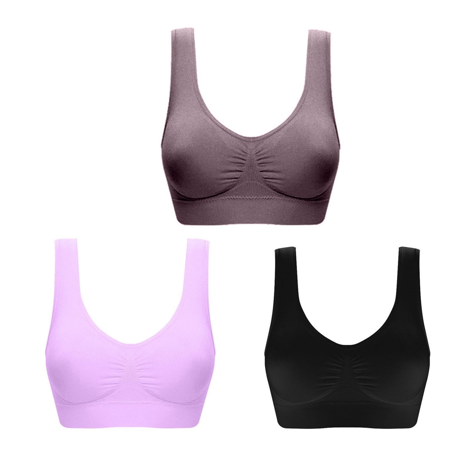 3 Pack Women's Sports Bras - Wireless Push Up Yoga Bras for Gym & Running