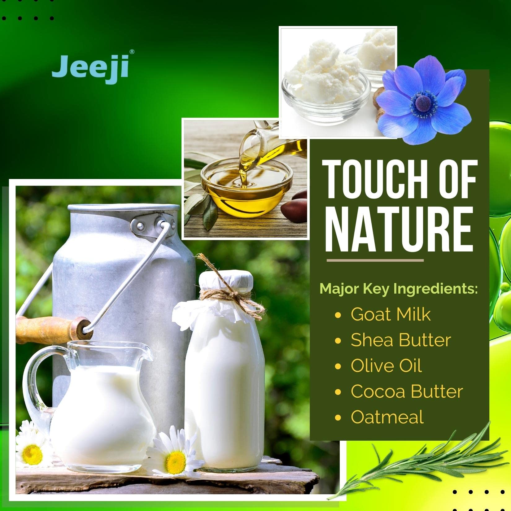 Jeeji Goat Milk Baby Bath Bar - Soap-Free, Natural & Moisturizing with Shea Butter, Oatmeal & Olive Oil - Gentle Daily Cleansing for Newborns & Sensitive Skin - 75g Each (Pack of 2) - Perfect for Bath Time, Baby Care Routine & Travel