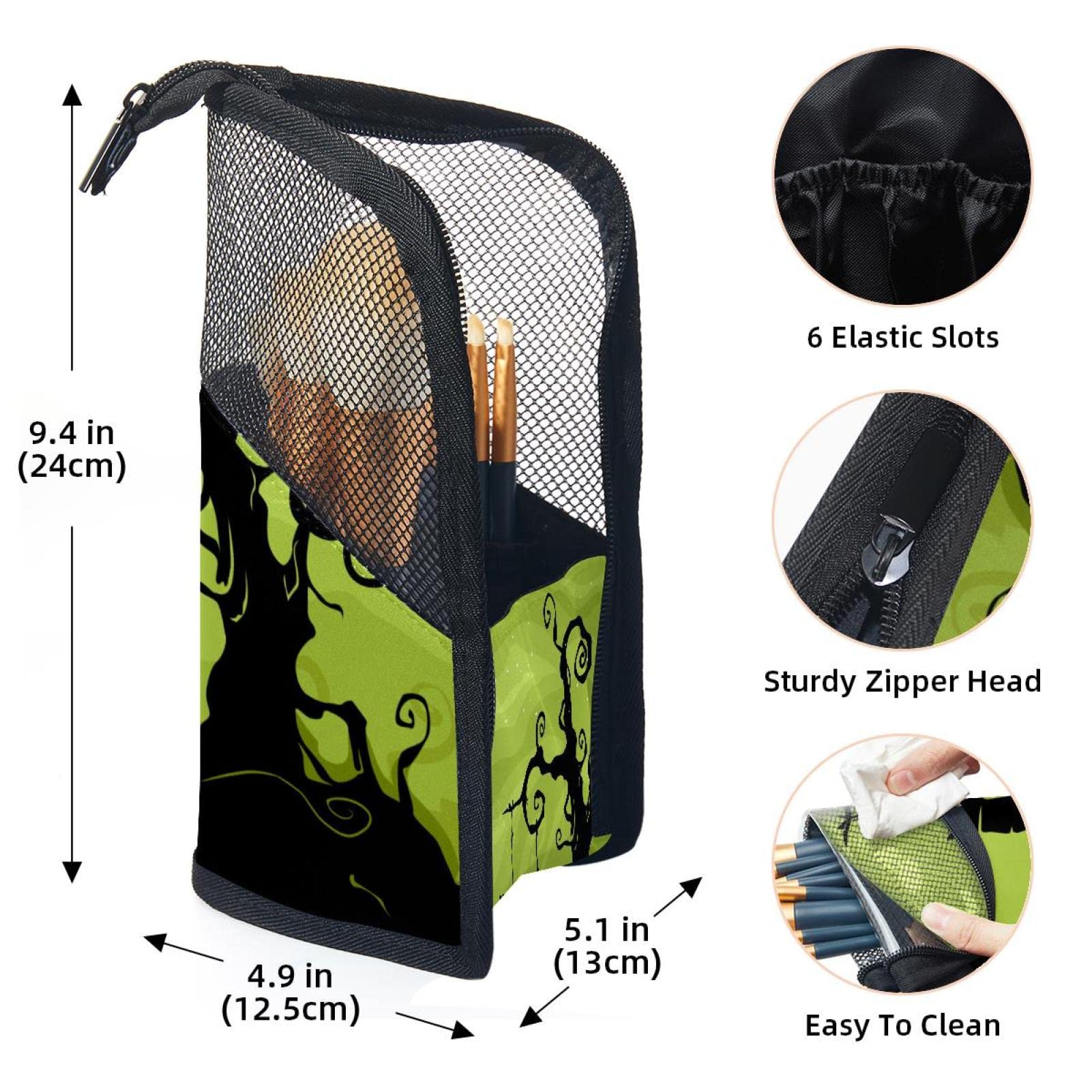 12-Piece Makeup Brush Organizer Bag with Halloween Northern Lights Tree Cat Design - Portable Travel Makeup Brush Holder Case for Professional & Home Use