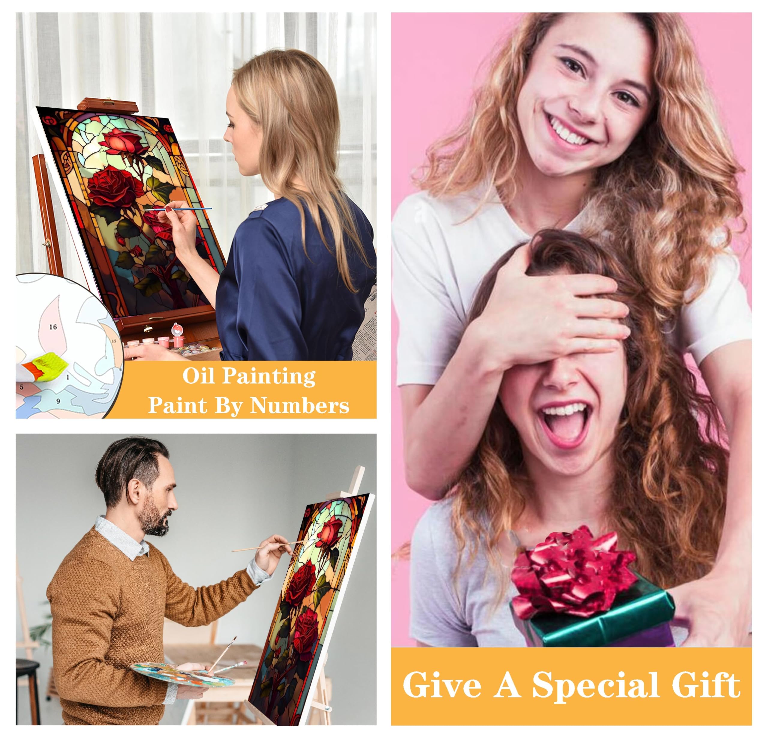 Easy Acrylic Rose Paint by Numbers Kit for Adults Beginners - 8x12 Inch Canvas with Wooden Frame, Easel, Paints & Brushes | Perfect for Home Decor, Stress Relief & Creative Gift Ideas
