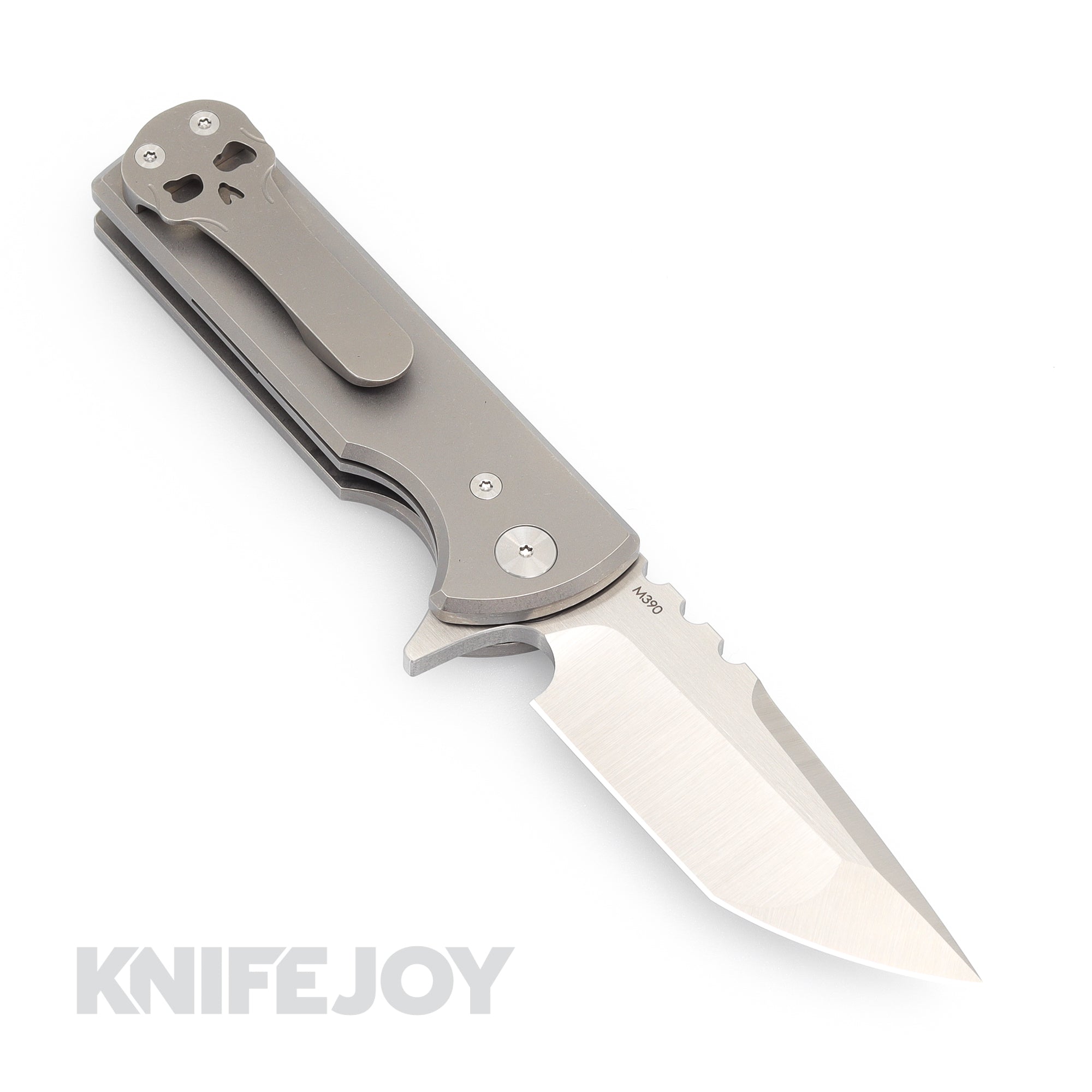 Chaves Knives T.A.K. Tanto Folding Knife - Stonewashed Titanium Handle, Belt Finish, EDC Pocket Knife for Outdoor Camping, Hiking & Everyday Carry