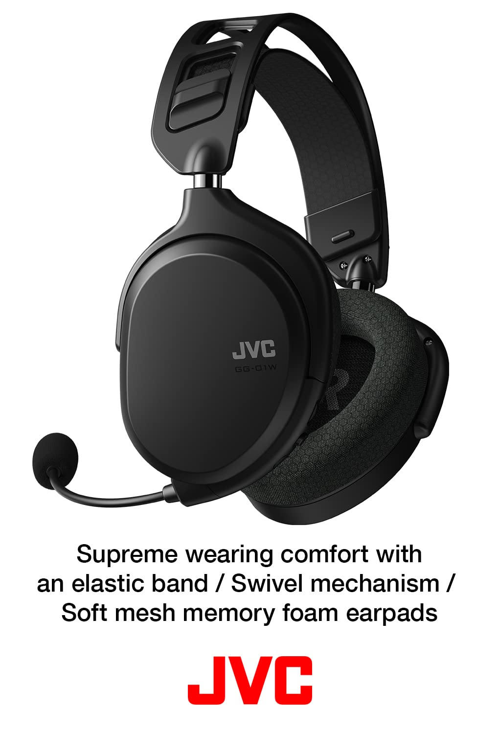 JVC GG01W Ultralight Wireless Gaming Headset - 2.4GHz Low Latency (40ms), 40mm Drivers, Detachable Mic & Cable - Black | Perfect for PC, PS5, Xbox & Mobile Gaming