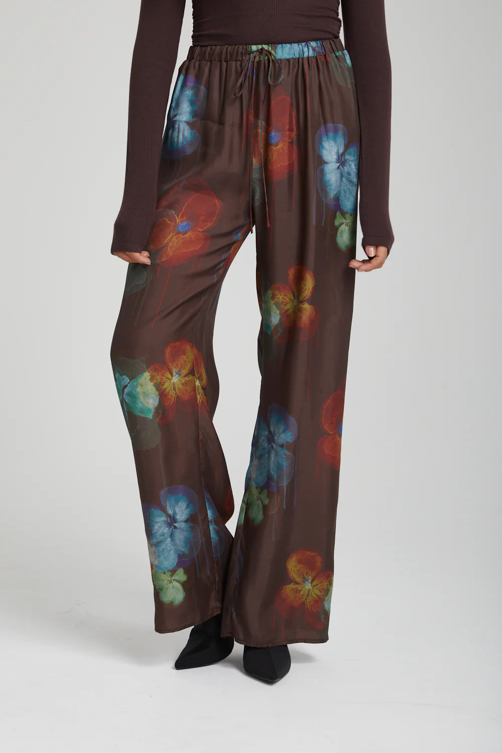 Elastic Waist Pants for Women - Comfortable Stretch Pansy Print Casual Trousers | Perfect for Work, Travel & Lounge